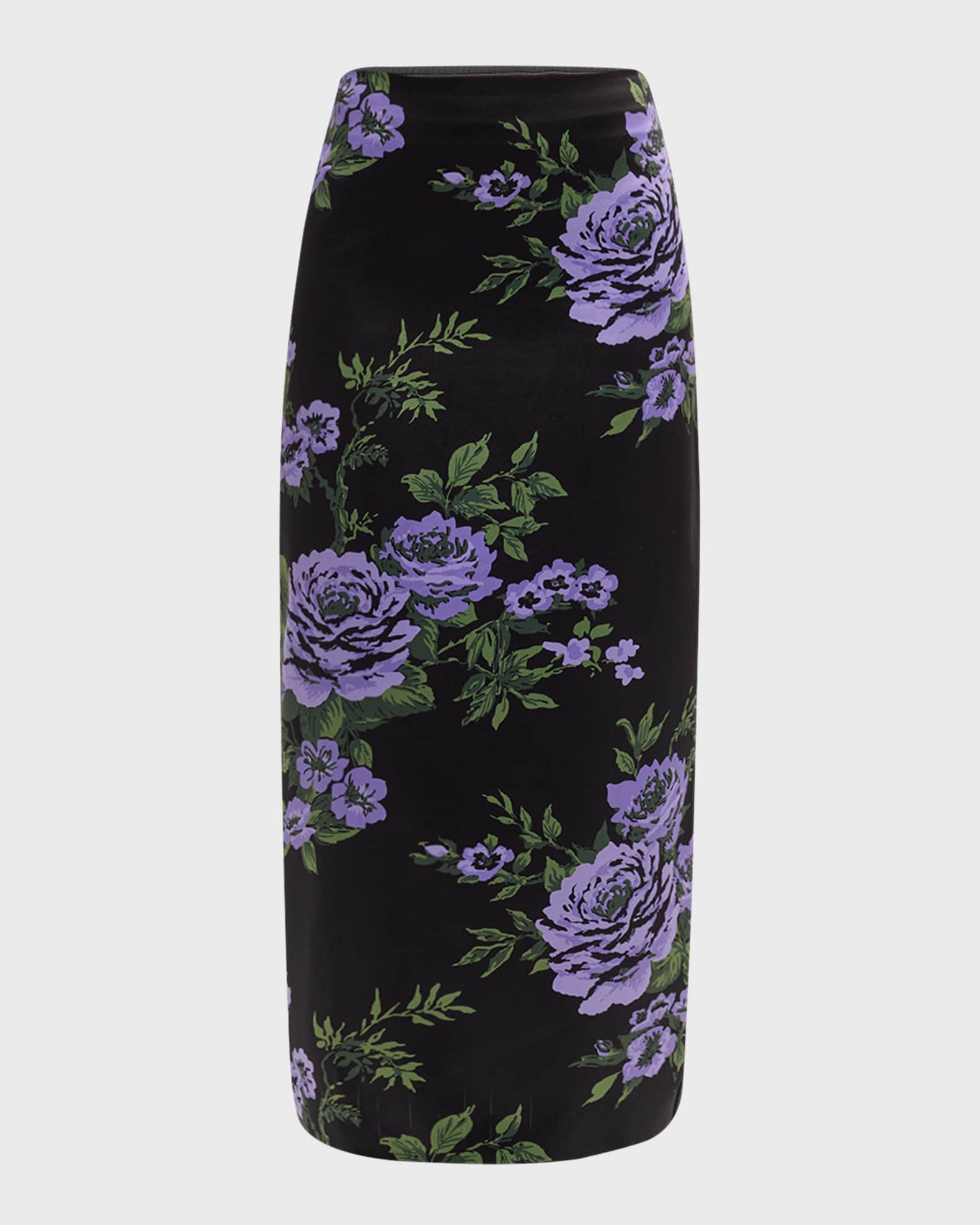Carolina Herrera Floral-Print Satin Midi Pencil Skirt