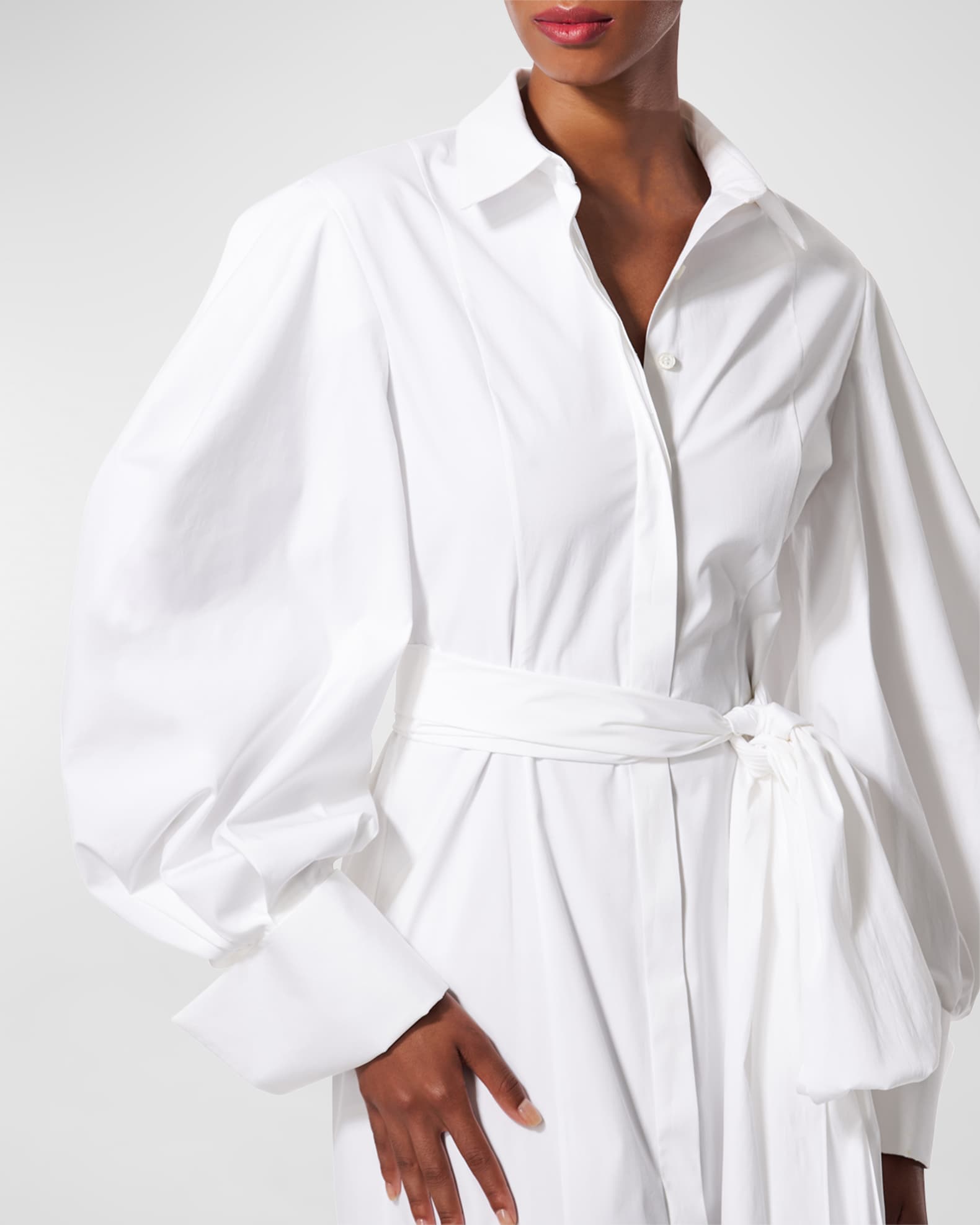 Stella McCartney puff-sleeves belted shirtdress - White