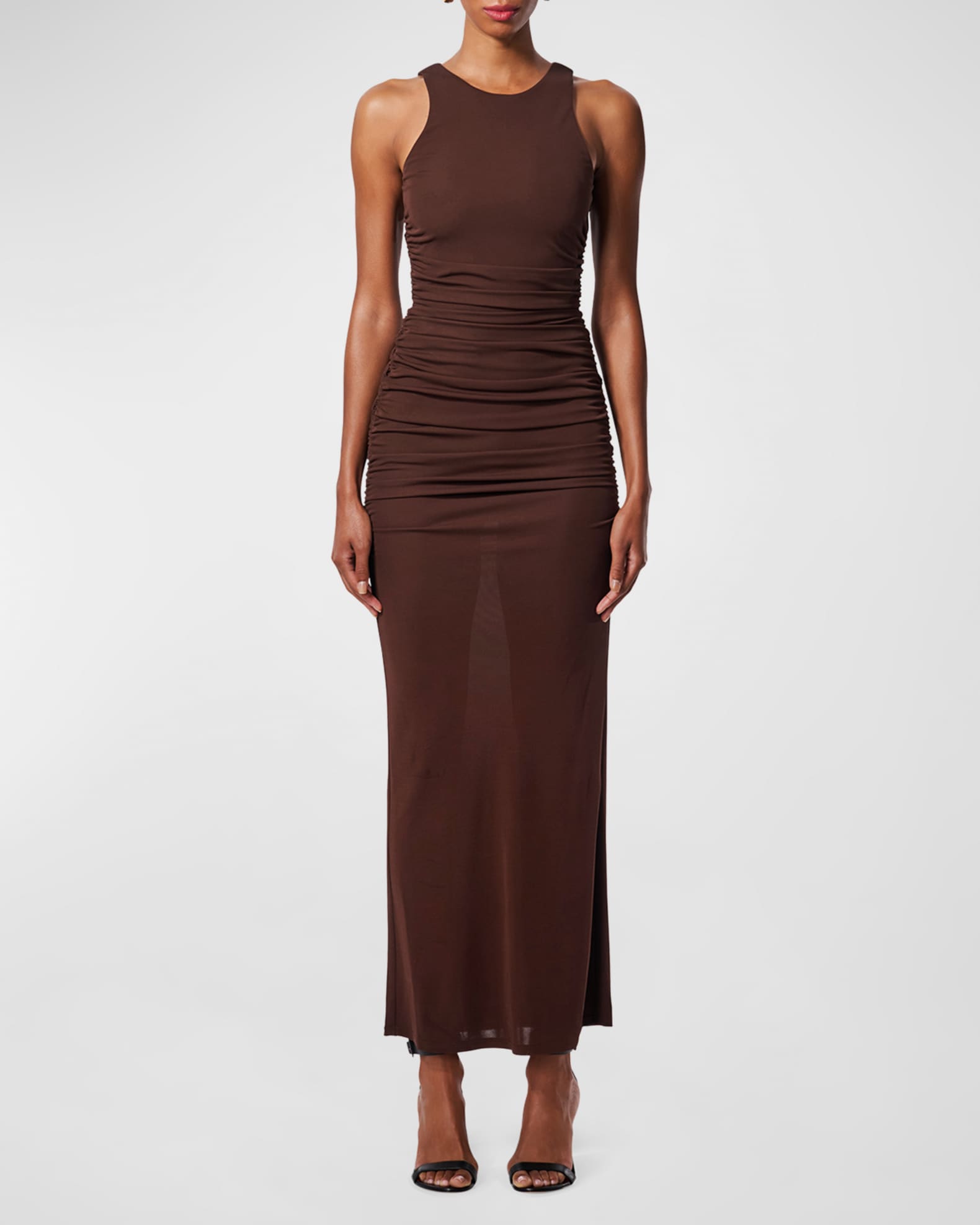 Carolina Herrera Ruched Jersey Sleeves Maxi Dress