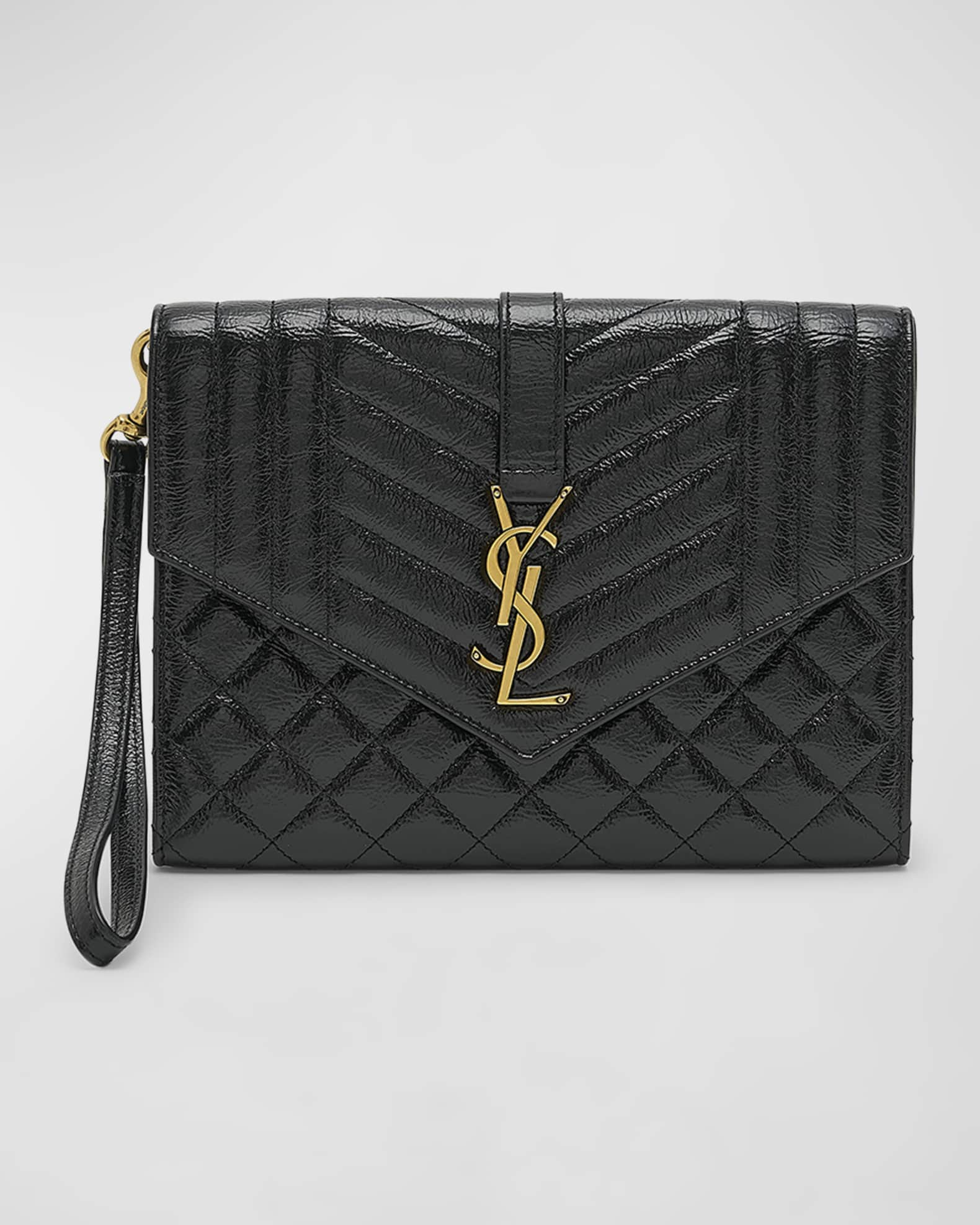 Saint Laurent YSL Flap Leather Pouch Clutch Bag | Neiman Marcus