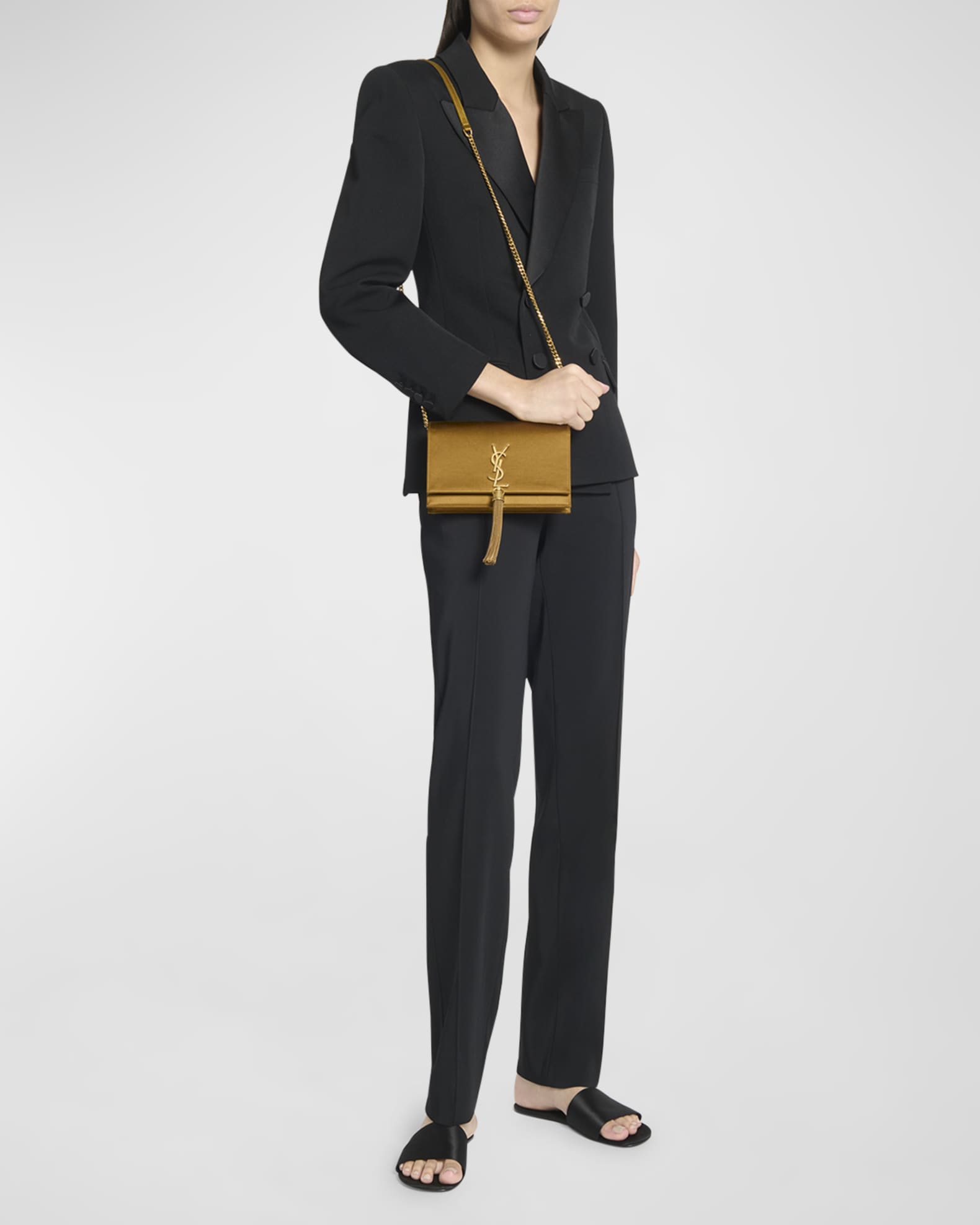 Saint Laurent Kate Tassel YSL Satin Wallet on Chain Neiman Marcus