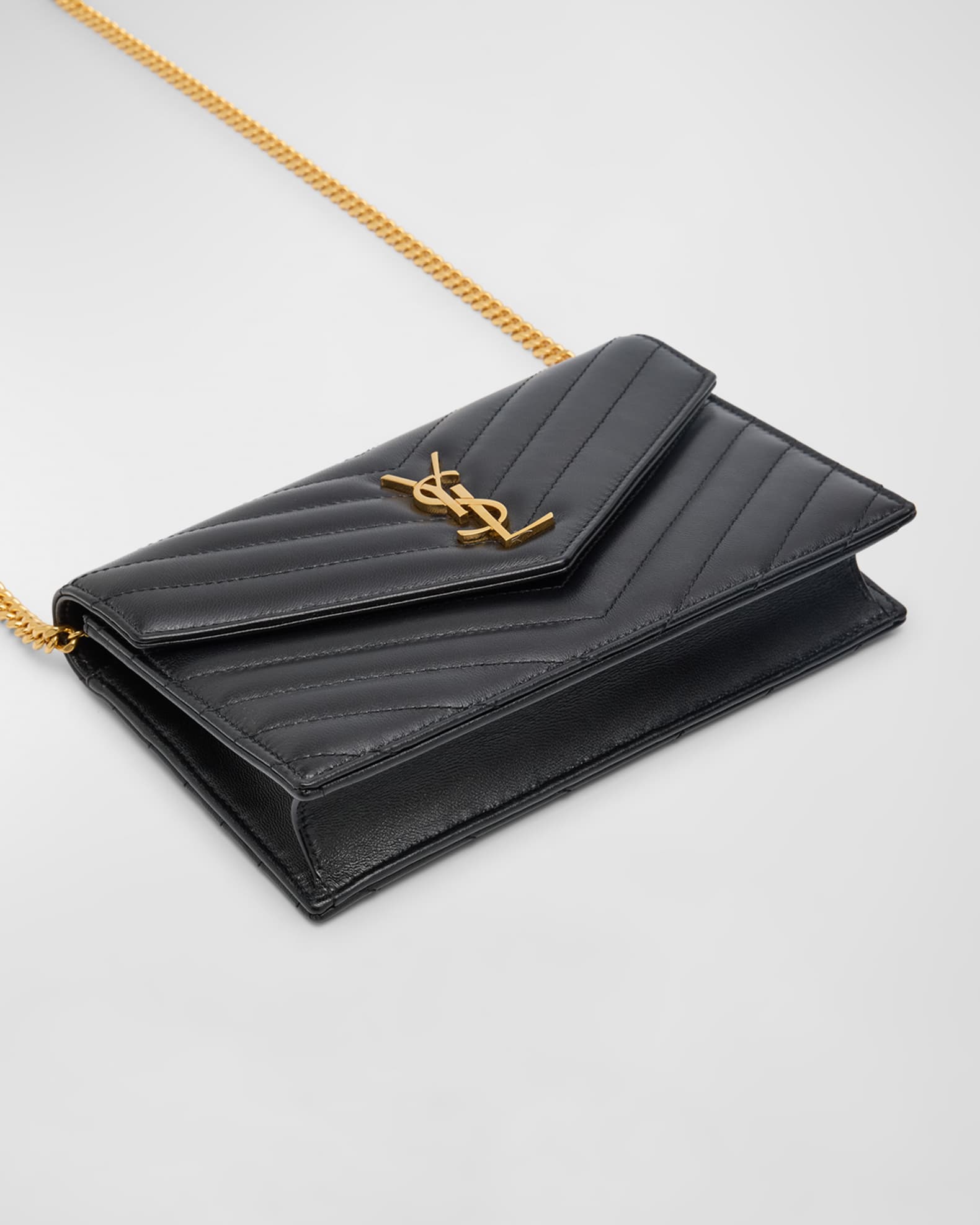 SAINT LAURENT ◆ Wallet On Chain Bag Saint Laurent Small YSL Wallet on Chain in Quilted Leather