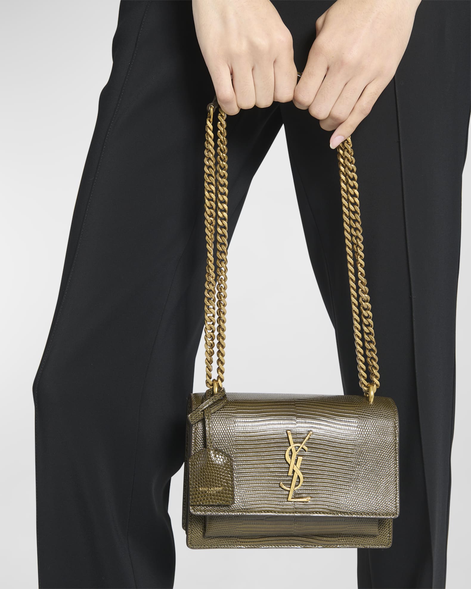 Saint Laurent Sunset Small YSL Lizard Crossbody Bag Neiman Marcus