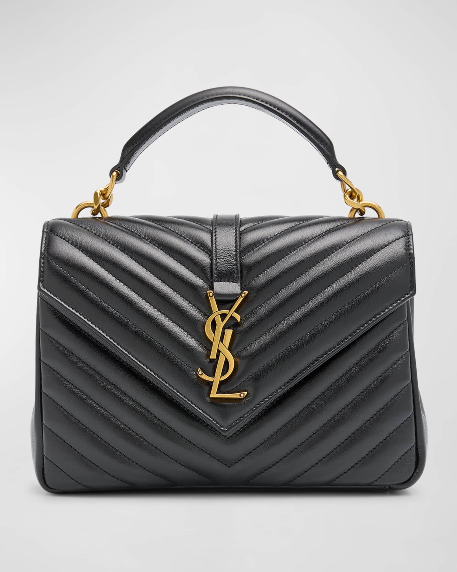Saint Laurent College Medium YSL Flap Top Handle Bag in Quilted Leather Neiman Marcus