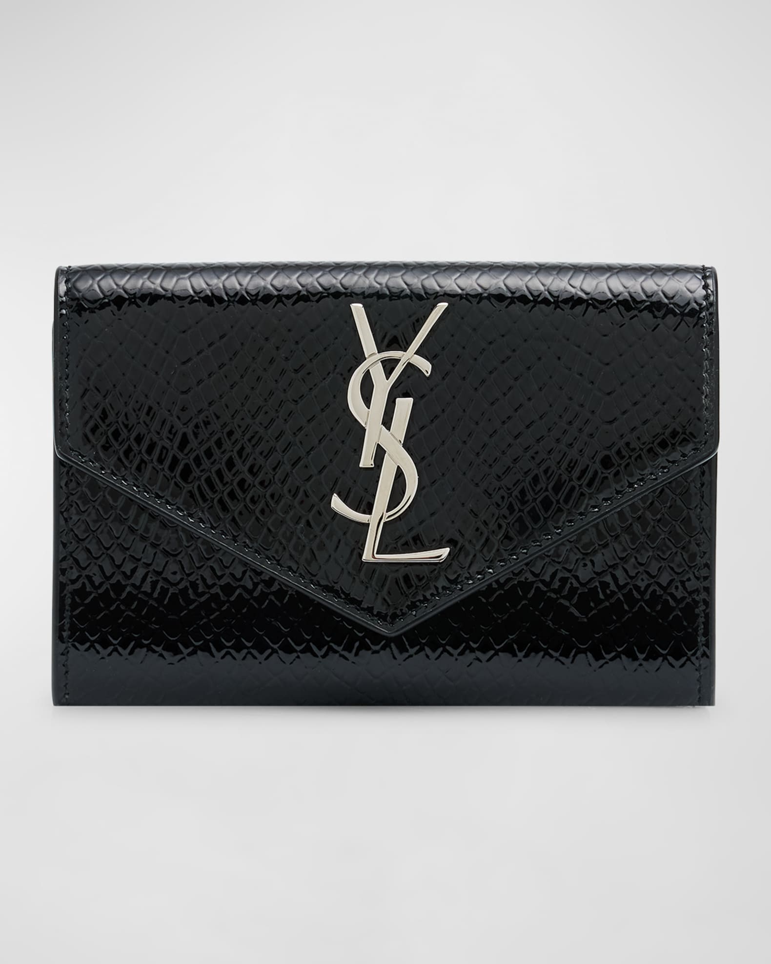 Saint Laurent Small YSL Flap Wallet in Python-Embossed