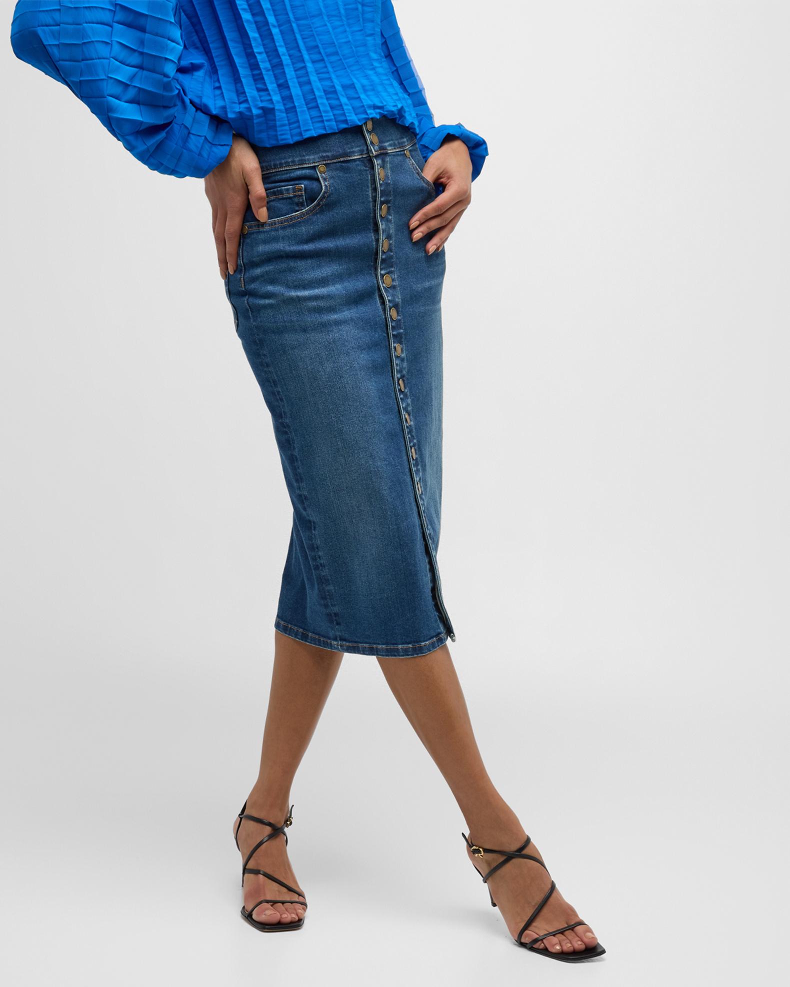 Ramy Brook Karter Denim Midi Skirt | Neiman Marcus