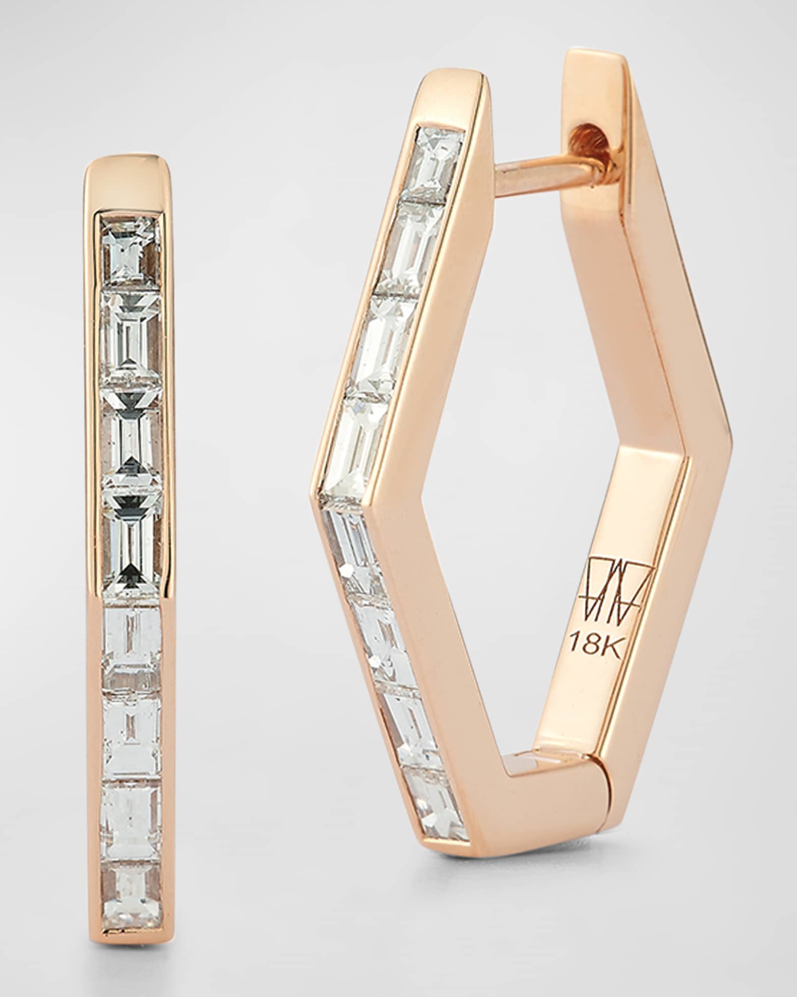 Quentin 18K Rose Gold and Baguette Diamond Hexagon Earrings 0