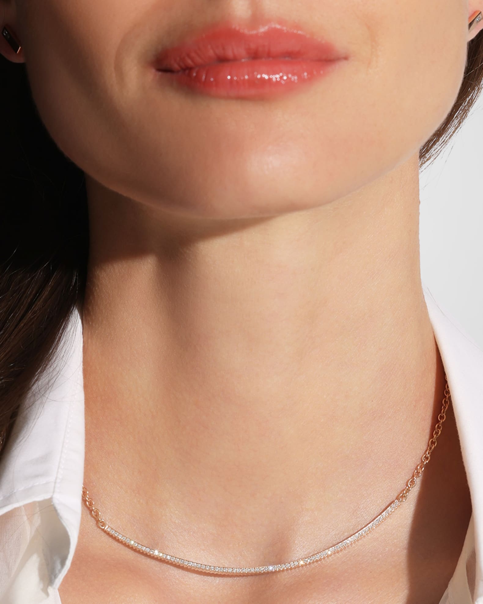 Clive 18K Rose Gold and Diamond Fluted Bar Necklace 1