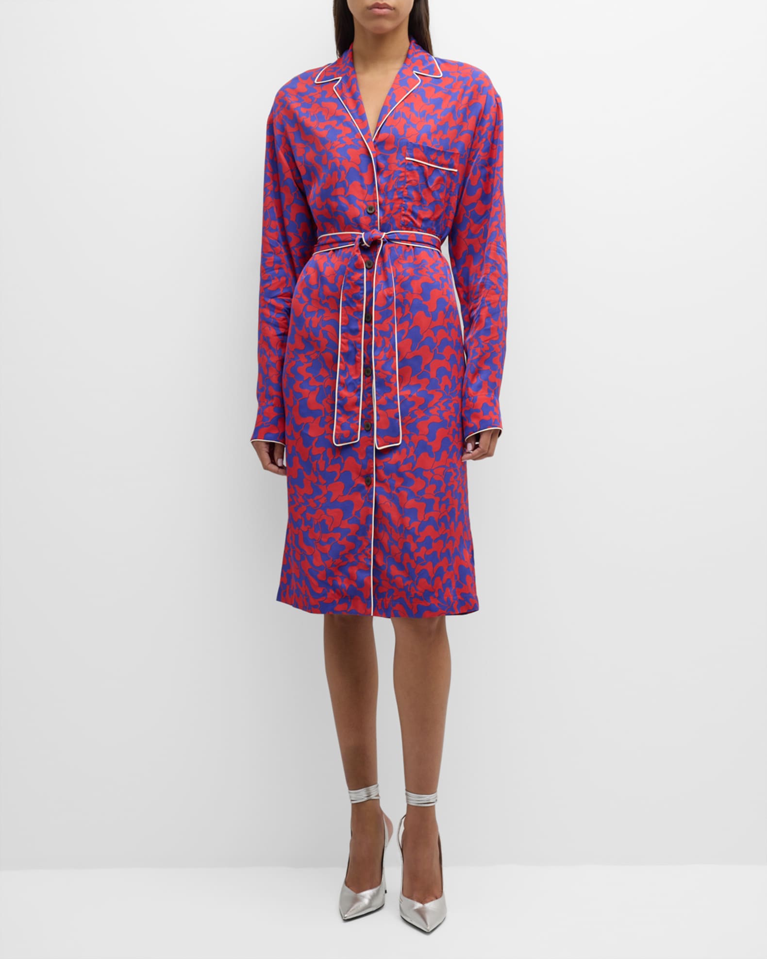 Dries Van Noten Red amp; Purple One-Shoulder Midi Dress