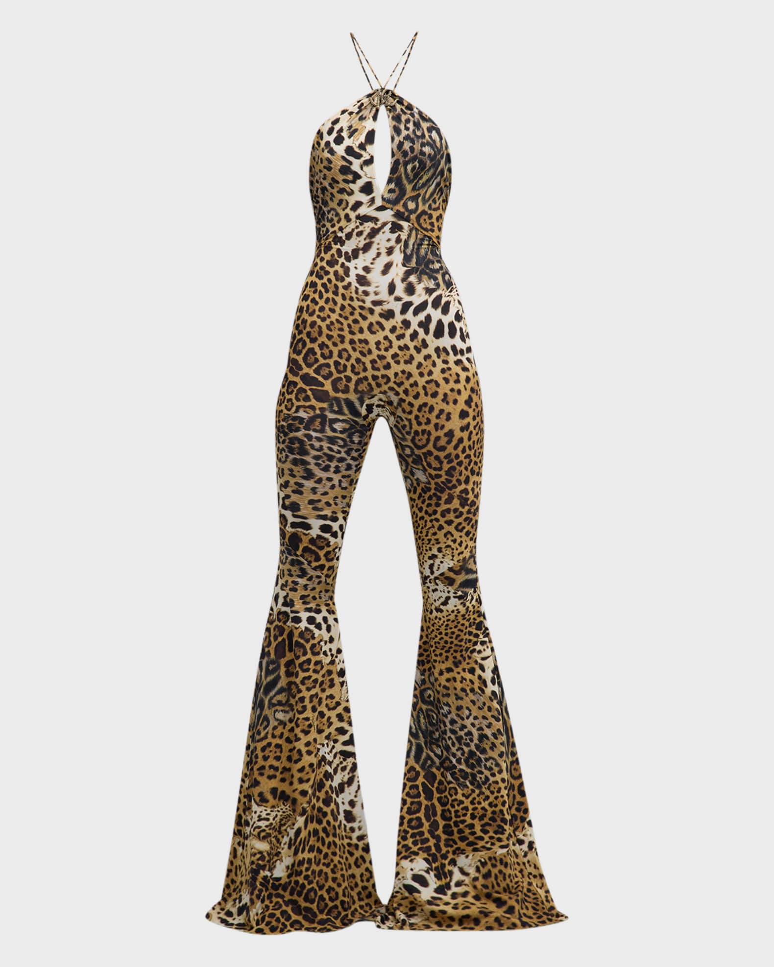 Leopard print flared sales jumpsuit