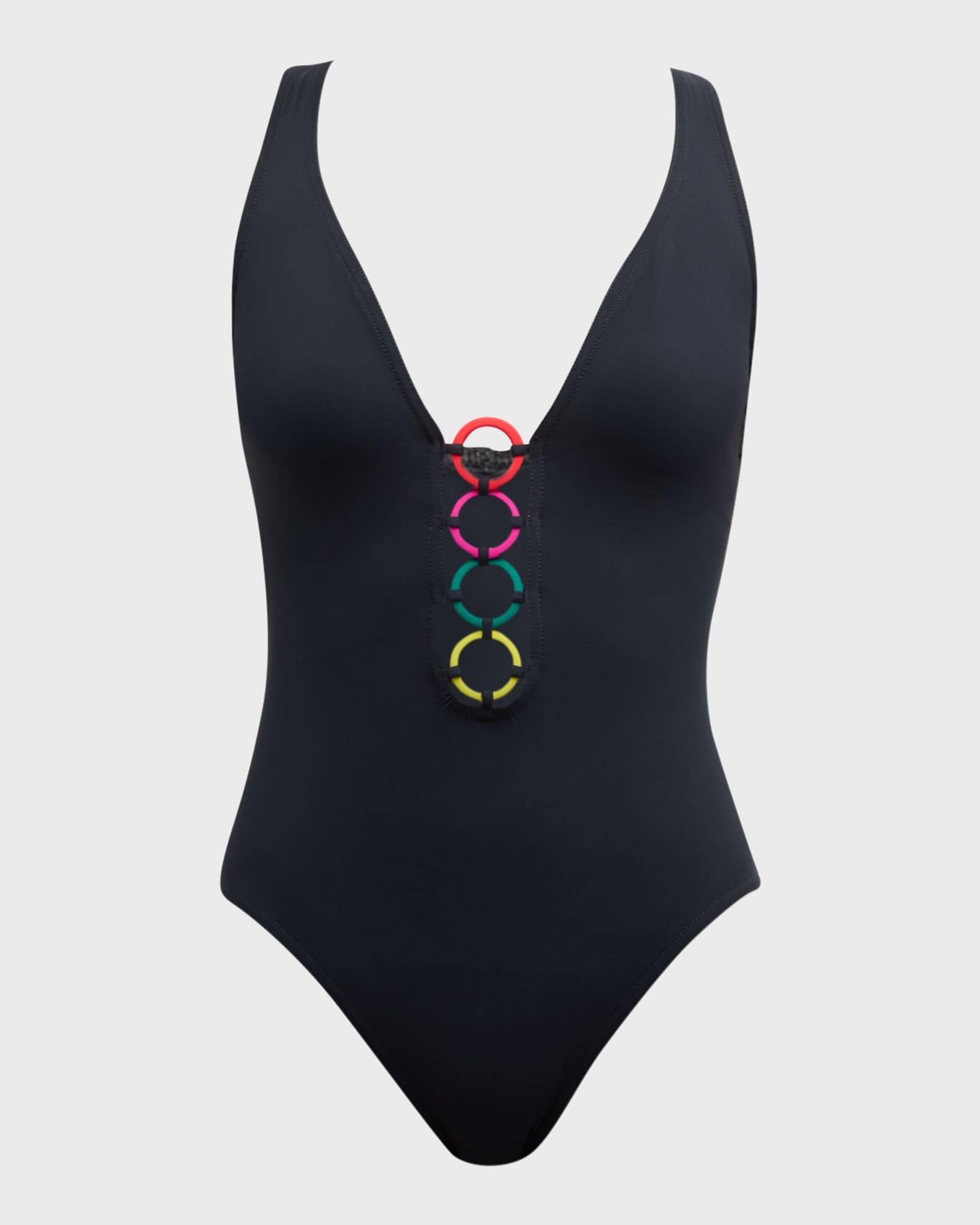 Dolce & Gabbana Deep V Neck One Piece Swimsuit in Black