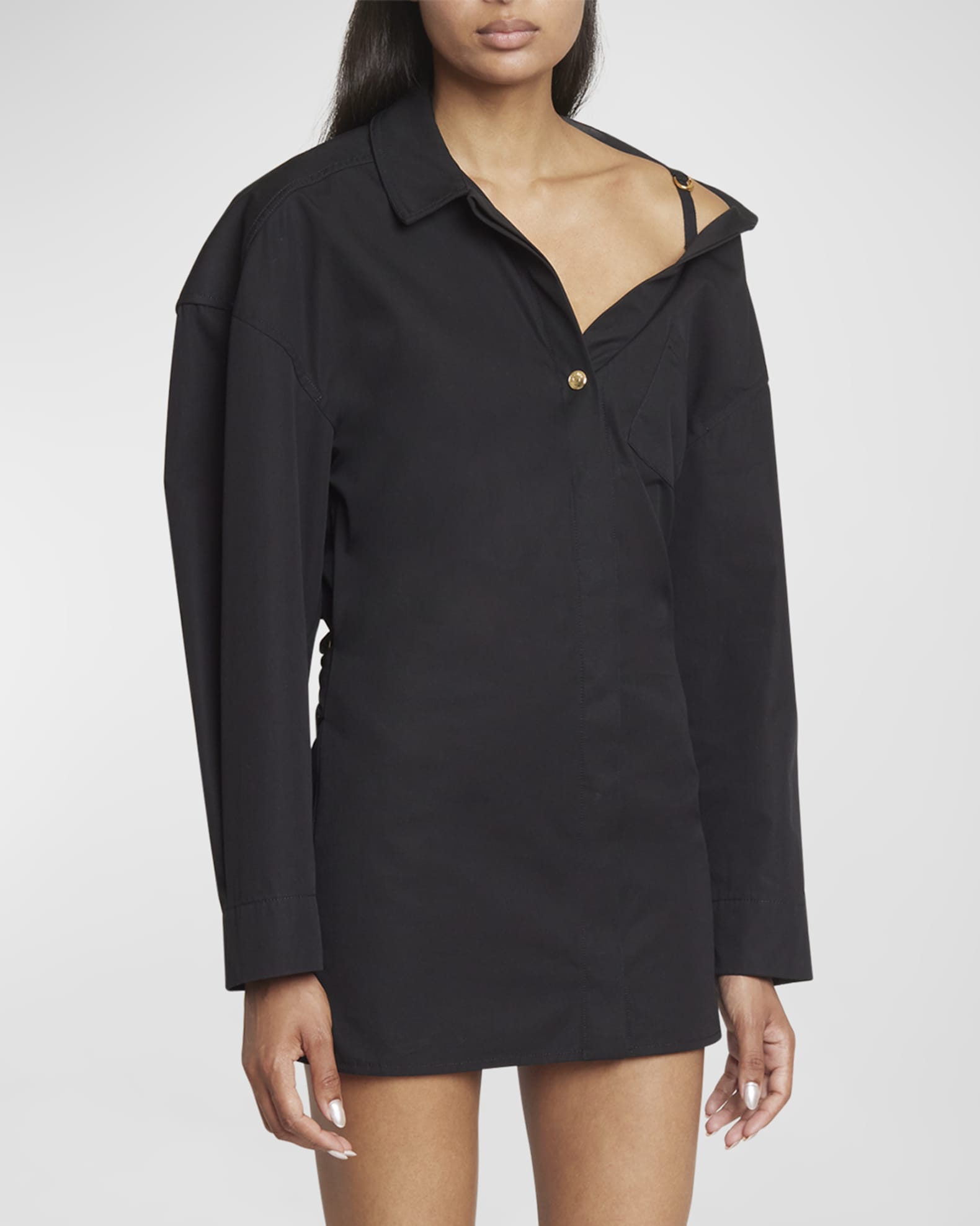 【関税＆送料込み】Jacquemus 'La Robe Chemise' Dress La Robe Chemise Casaco cotton minidress in black - Jacquemus