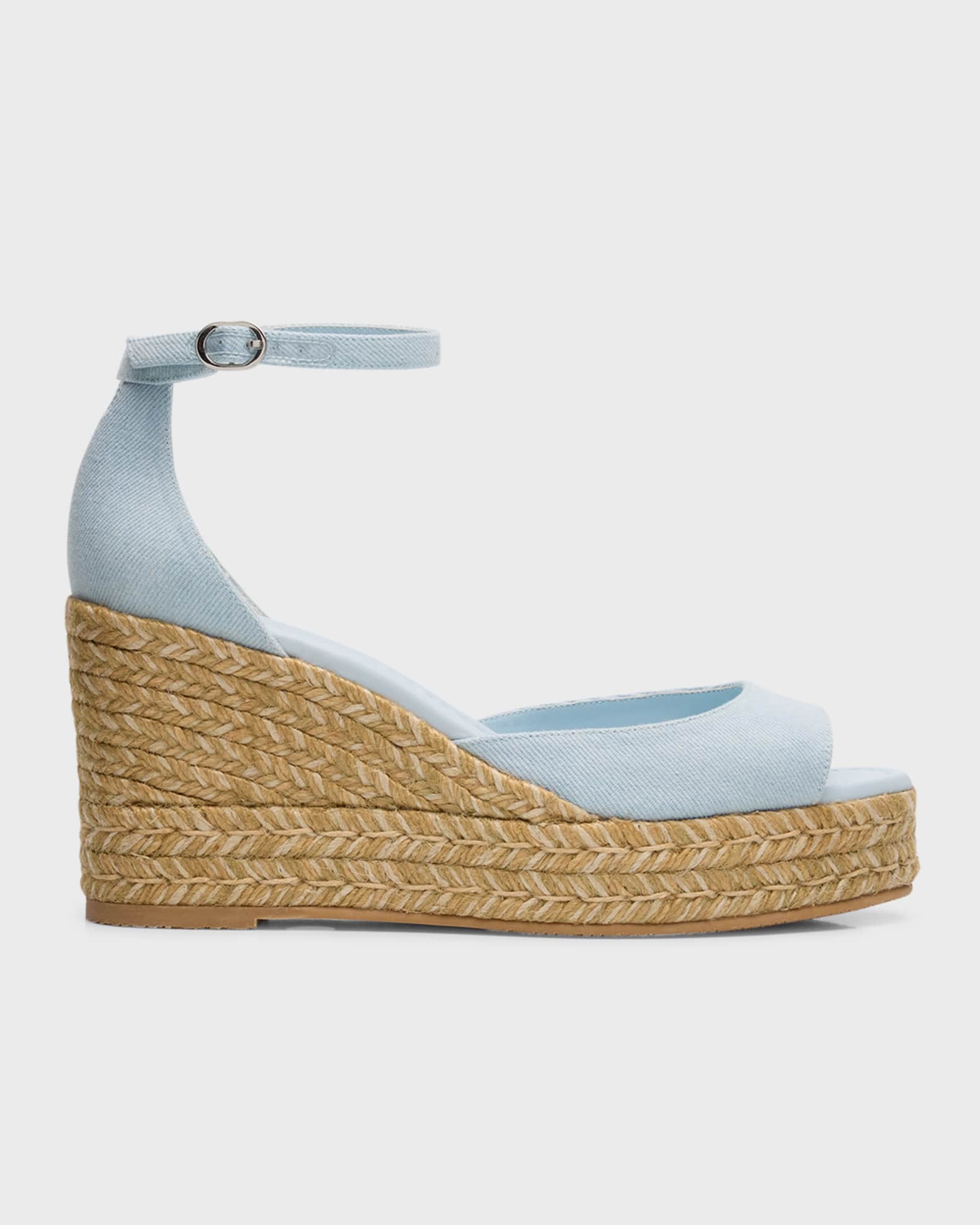 Stuart Weitzman Nudista Denim Ankle-Strap Wedge Espadrilles