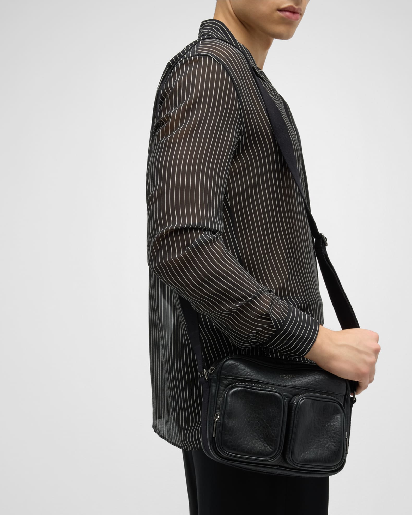 Saint Laurent Men's New City Grained Leather Camera Bag