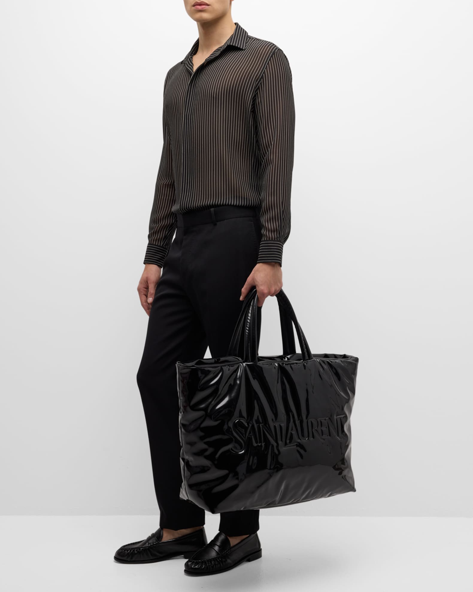 トートバッグ SAINT LAURENT PANTET MAXI TOTE BAG Saint Laurent Men's Patent Leather Maxi Tote Bag | Neiman Marcus