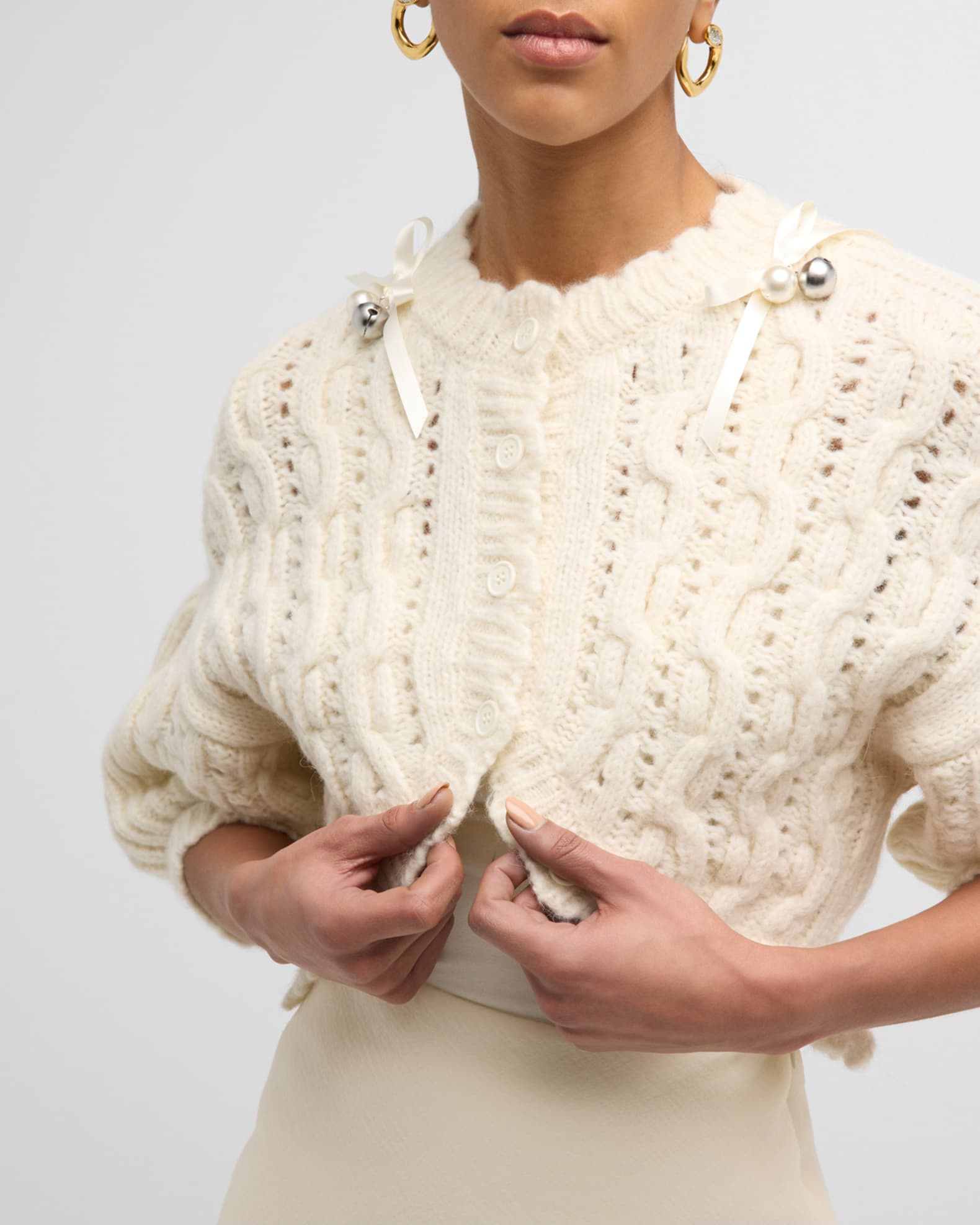 Simone Rocha bell-charm pointelled-knit cardigan - Black