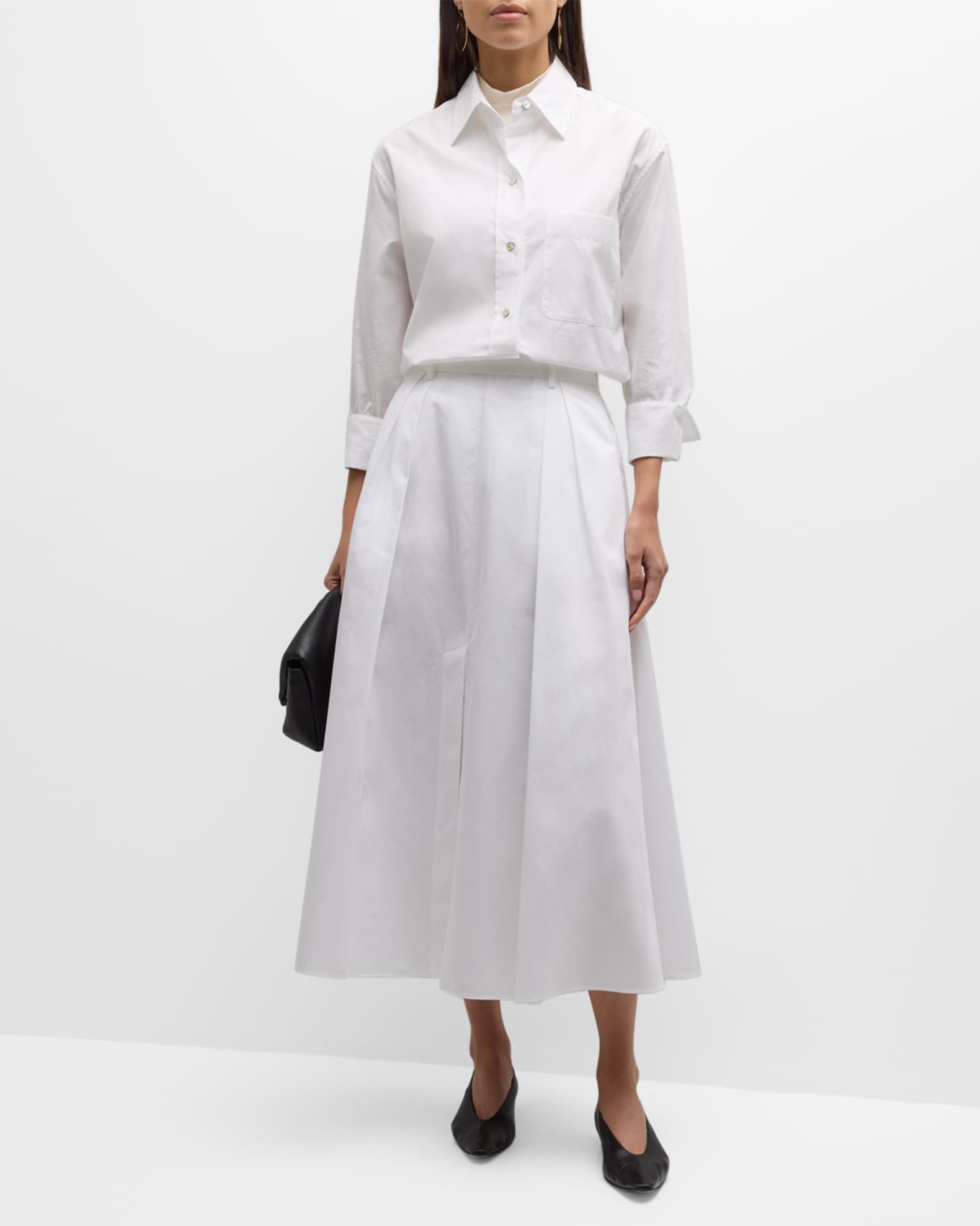 Ana Poplin A-Line Midi Skirt in White