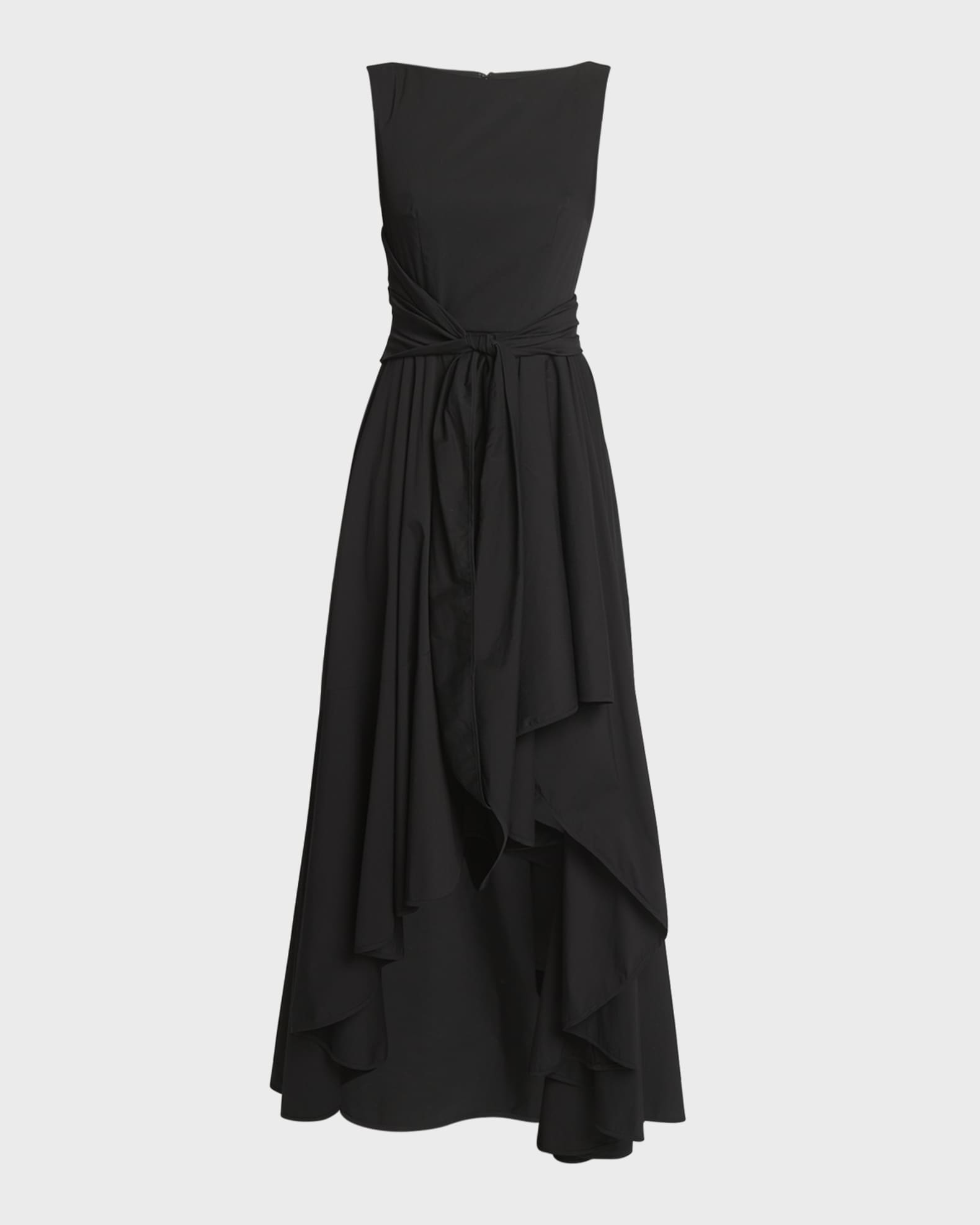 Talbot Runhof High-Neck Sleeveless Waist-Tie High-Low Dress