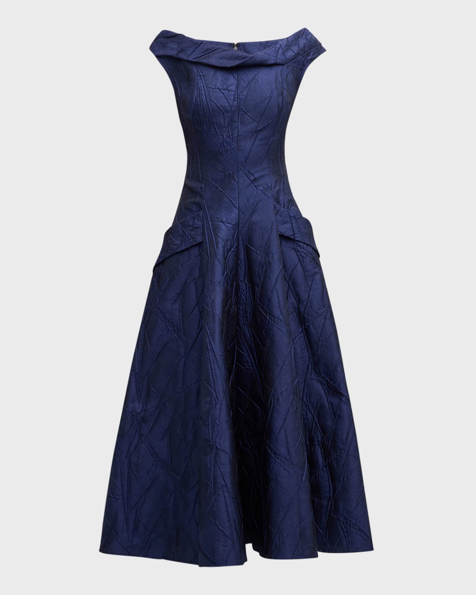 Talbot Runhof Mikado Off-Shoulder Jacquard Gown