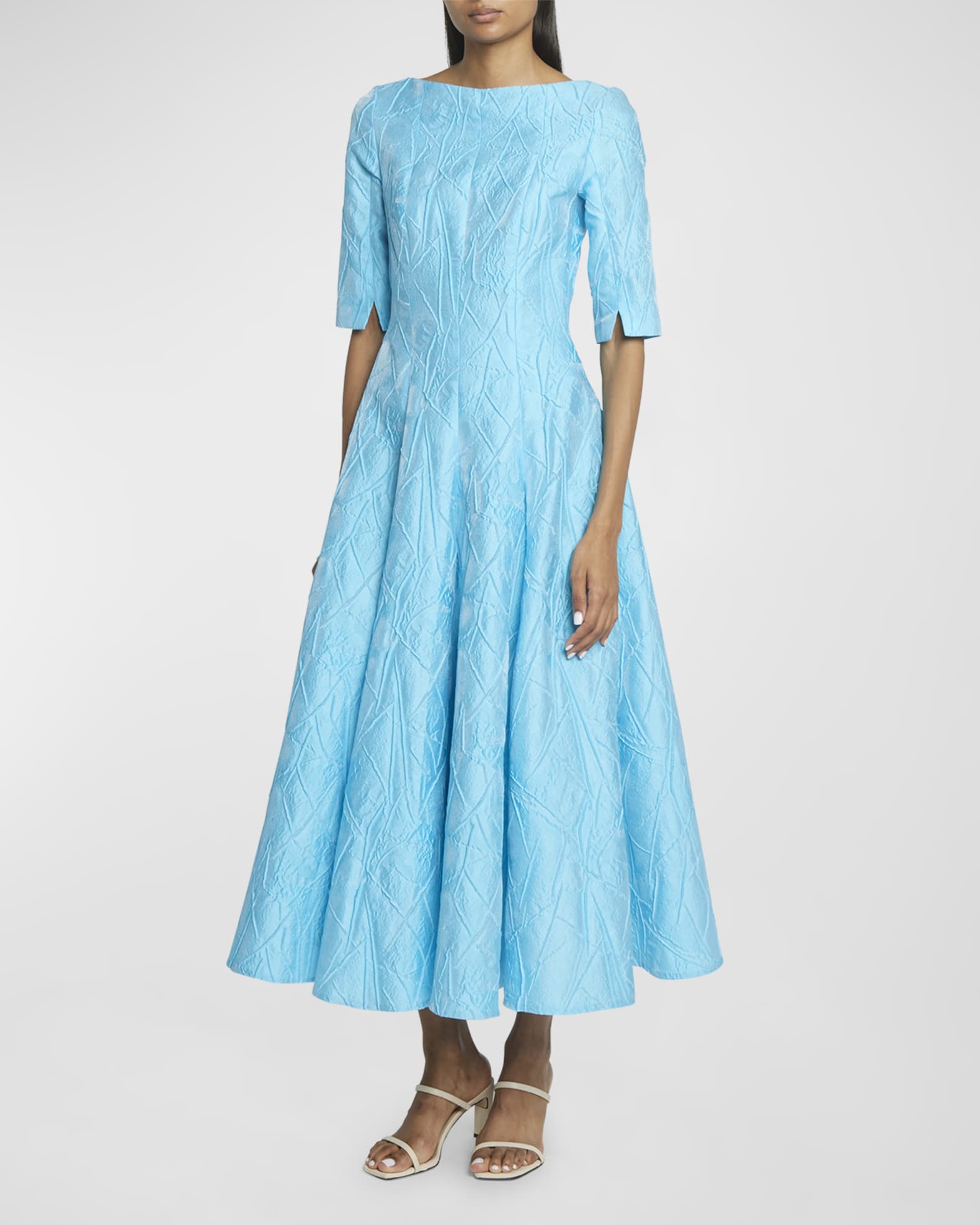 Talbot Runhof High-Neck Elbow-Sleeve Mikado Jacquard Midi Talbot Runhof High-Neck Elbow-Sleeve Mikado Jacquard Midi