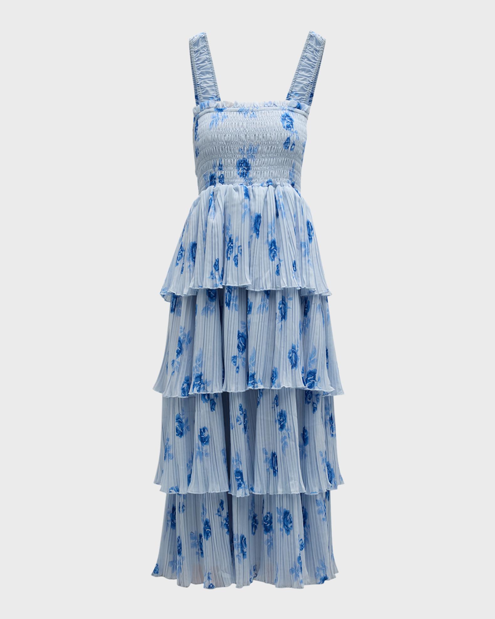 ganni floral-print linen and silk-blend midi dress Ganni Women's Floral Pleated Georgette Midi-Dress - Heather