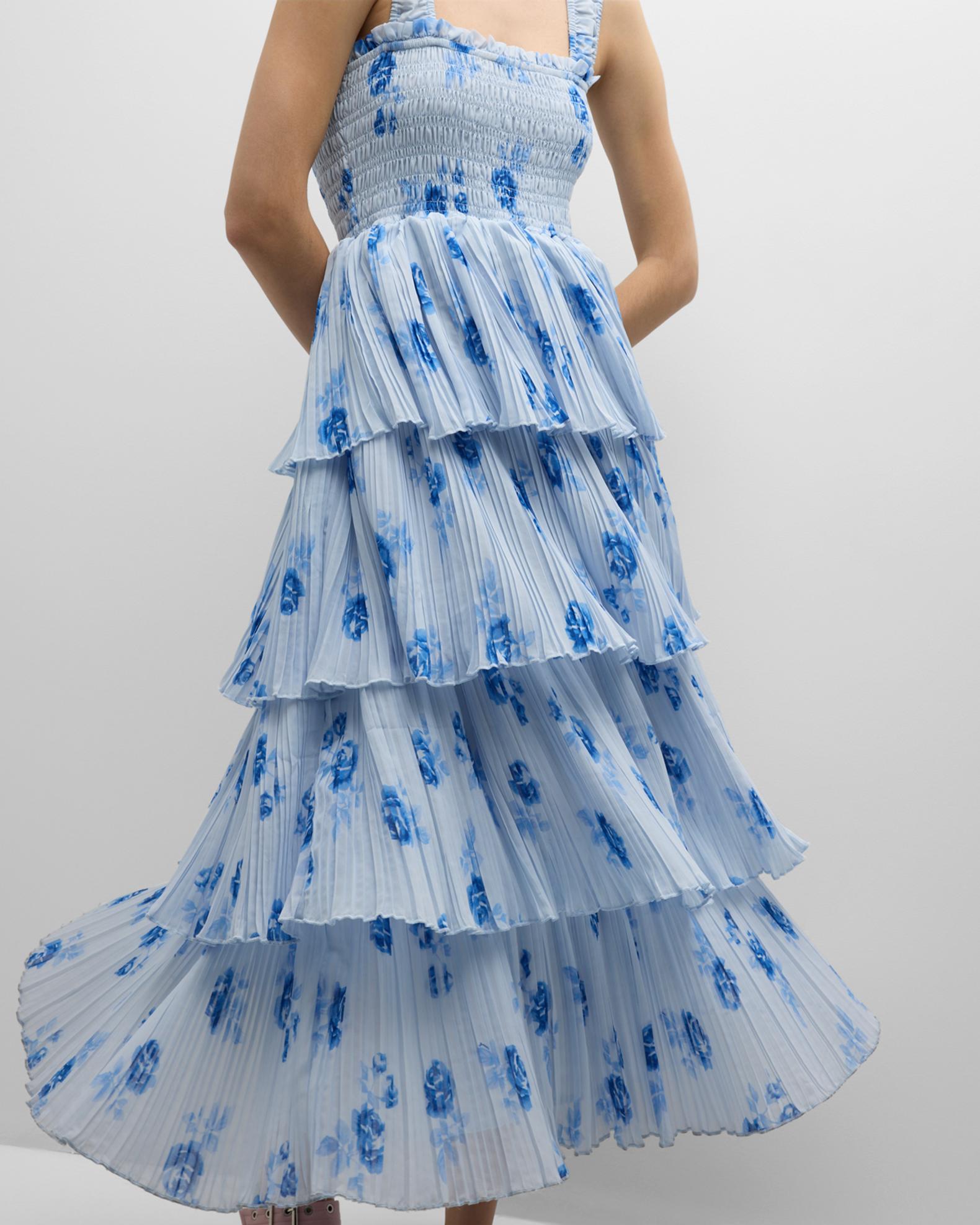 ganni pleated georgette dress blue Ganni Pleated Dress