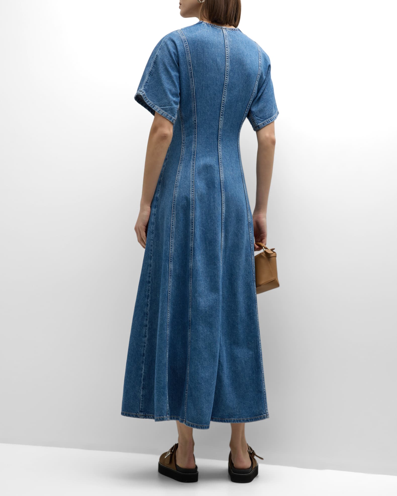 Ganni Future Short-Sleeve Denim Maxi Dress | Neiman Marcus