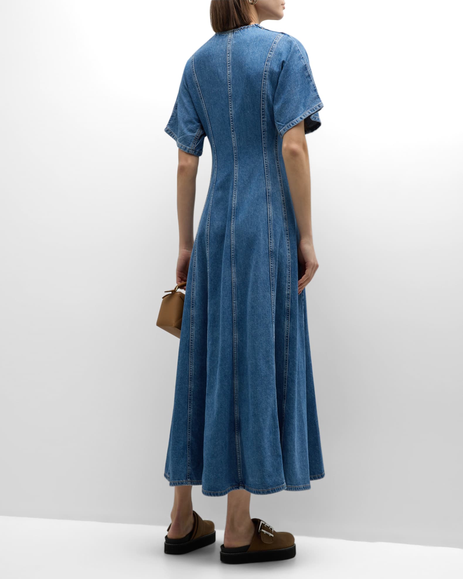 Ganni Future Short-Sleeve Denim Maxi Dress | Neiman Marcus