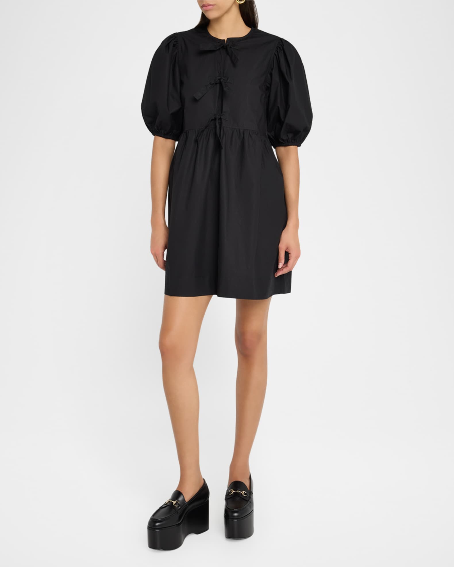 Tie-Front Puff-Sleeve Poplin Mini Dress 1