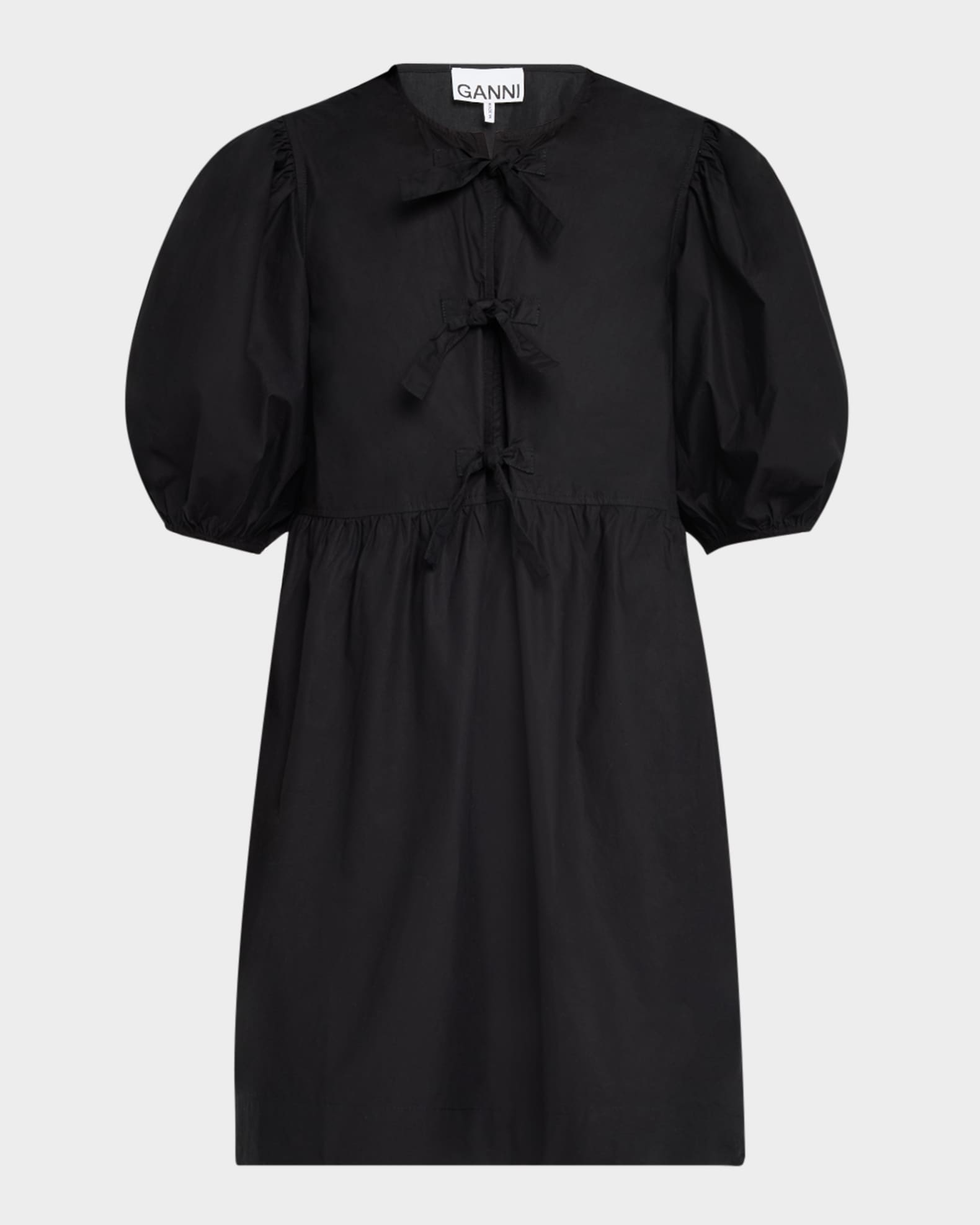 Tie-Front Puff-Sleeve Poplin Mini Dress 0