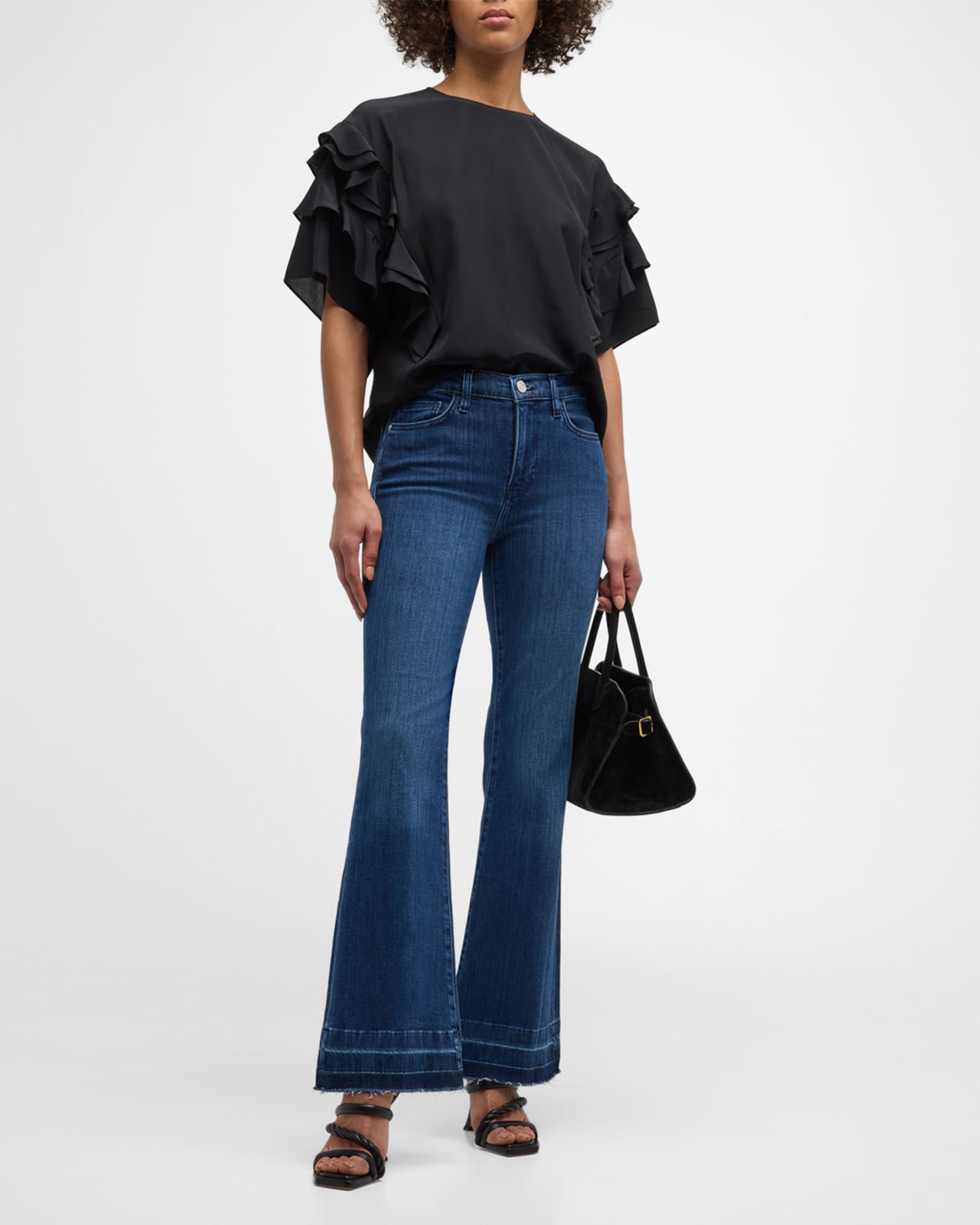 FRAME Le Easy Flare Wide Released Hem Jeans | Neiman Marcus