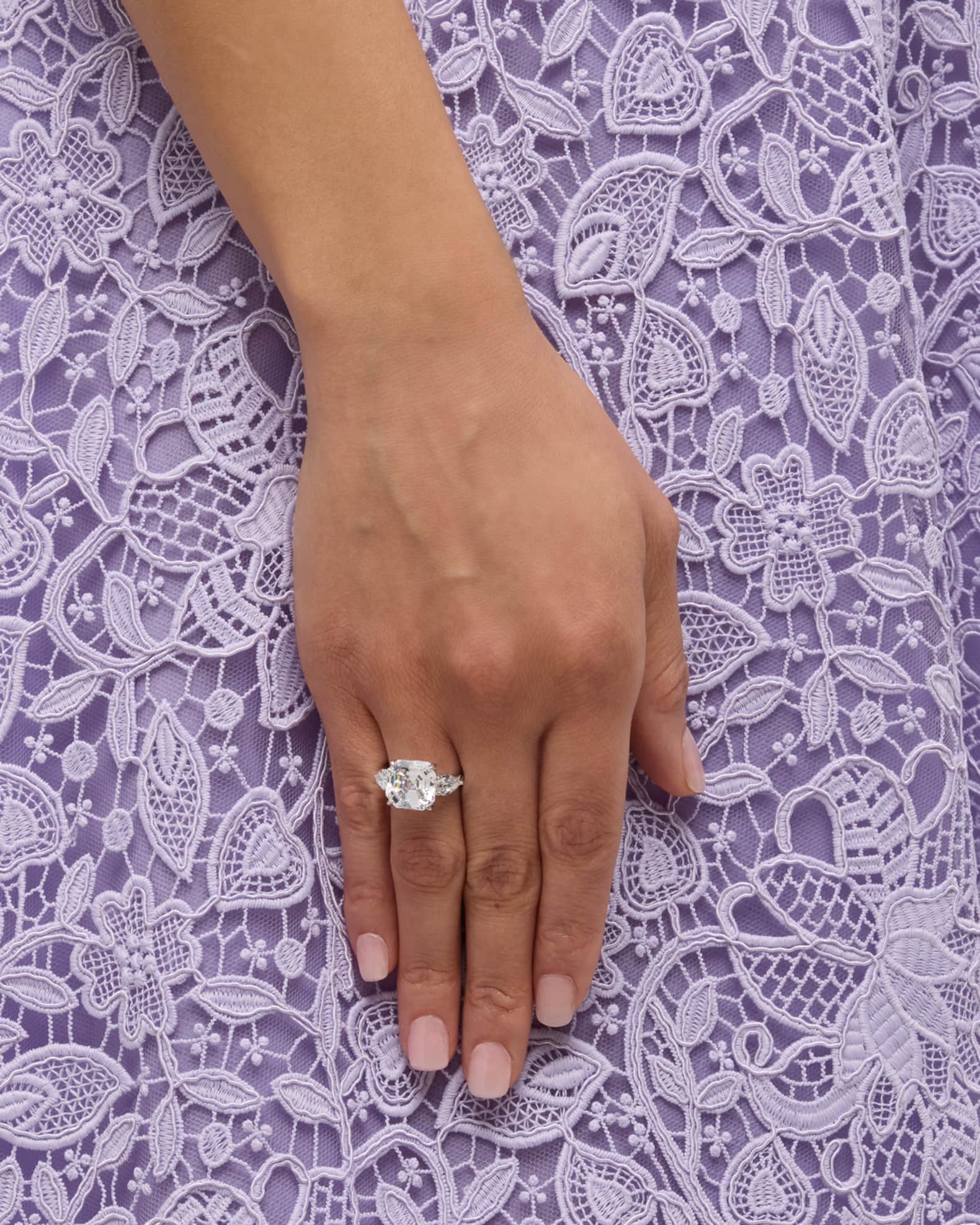 Fantasia by DeSerio Asscher Cut Center with Pear Side Stones Ring