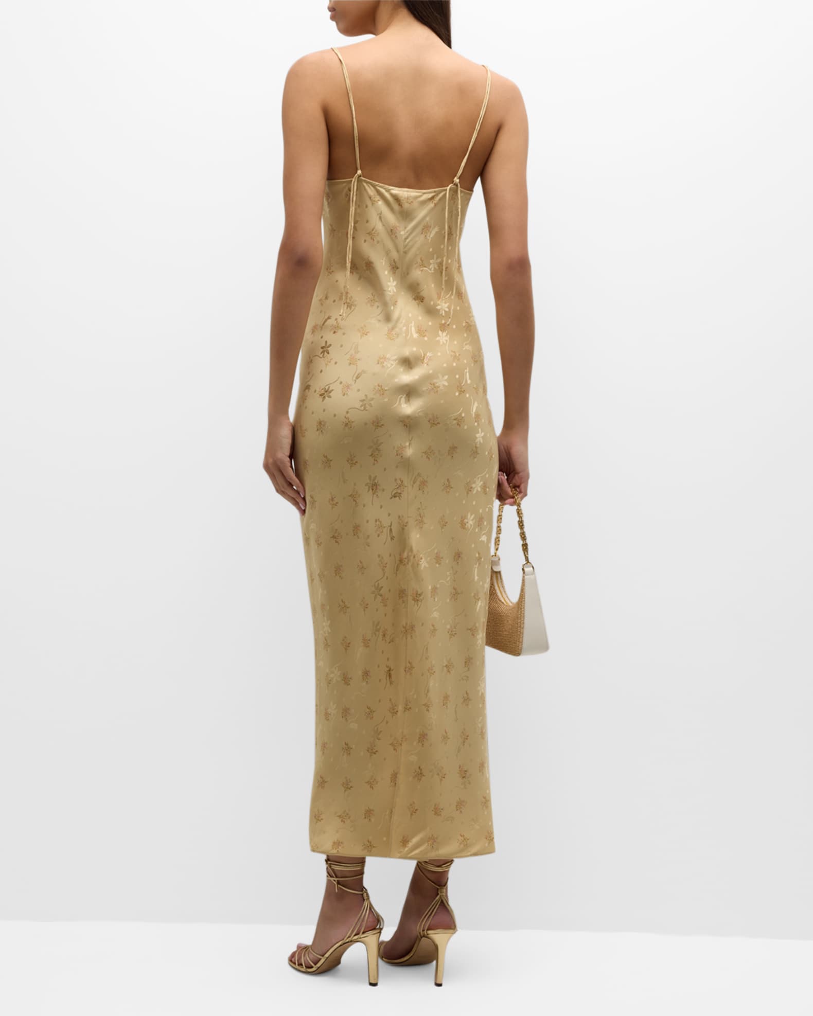 FRAME Floral Silk Long V-Neck Cami Dress | Neiman Marcus