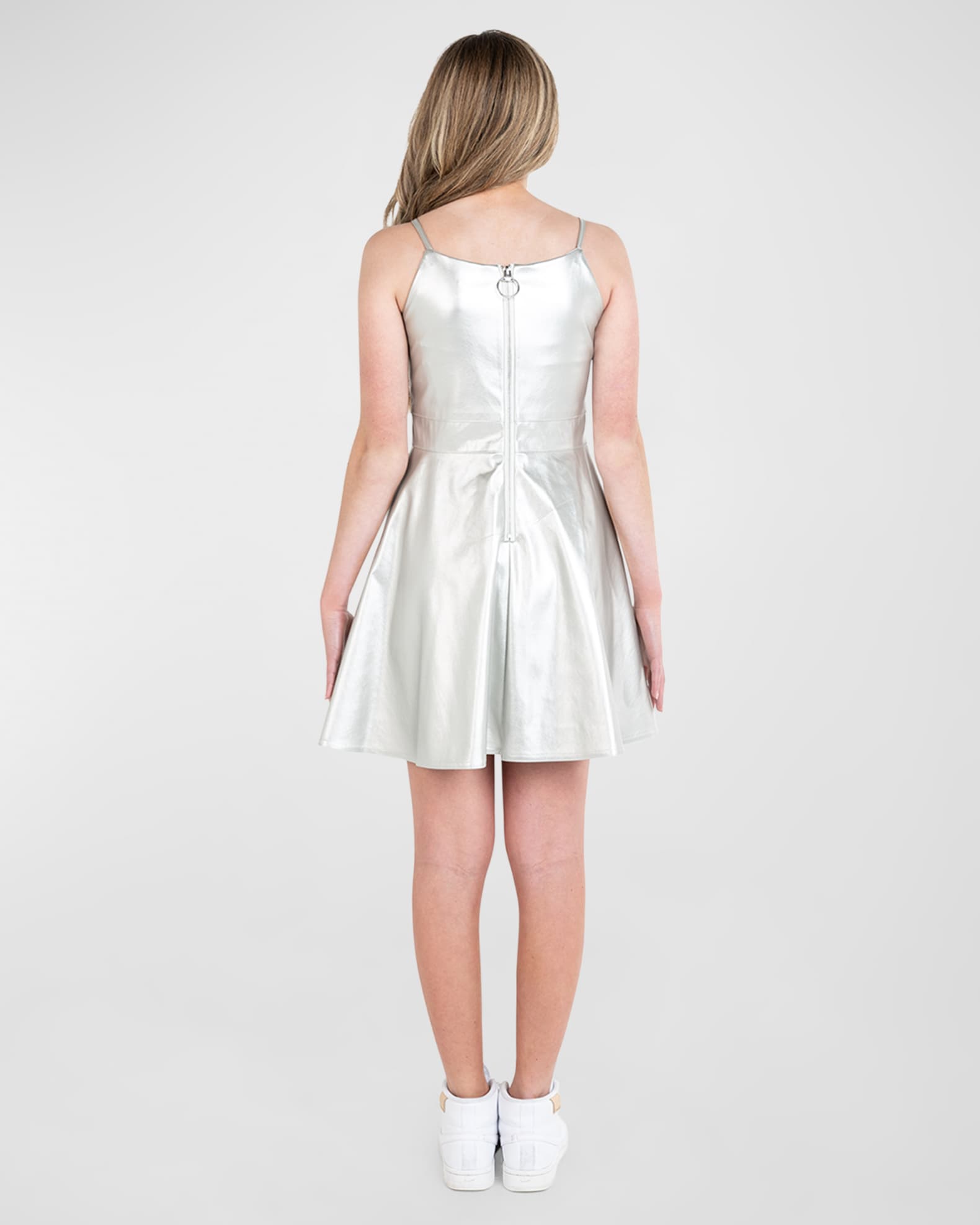 Metallic Spaghetti Strap Stunning Pleated Retract Your Waist  A-Line Homecoming Dress