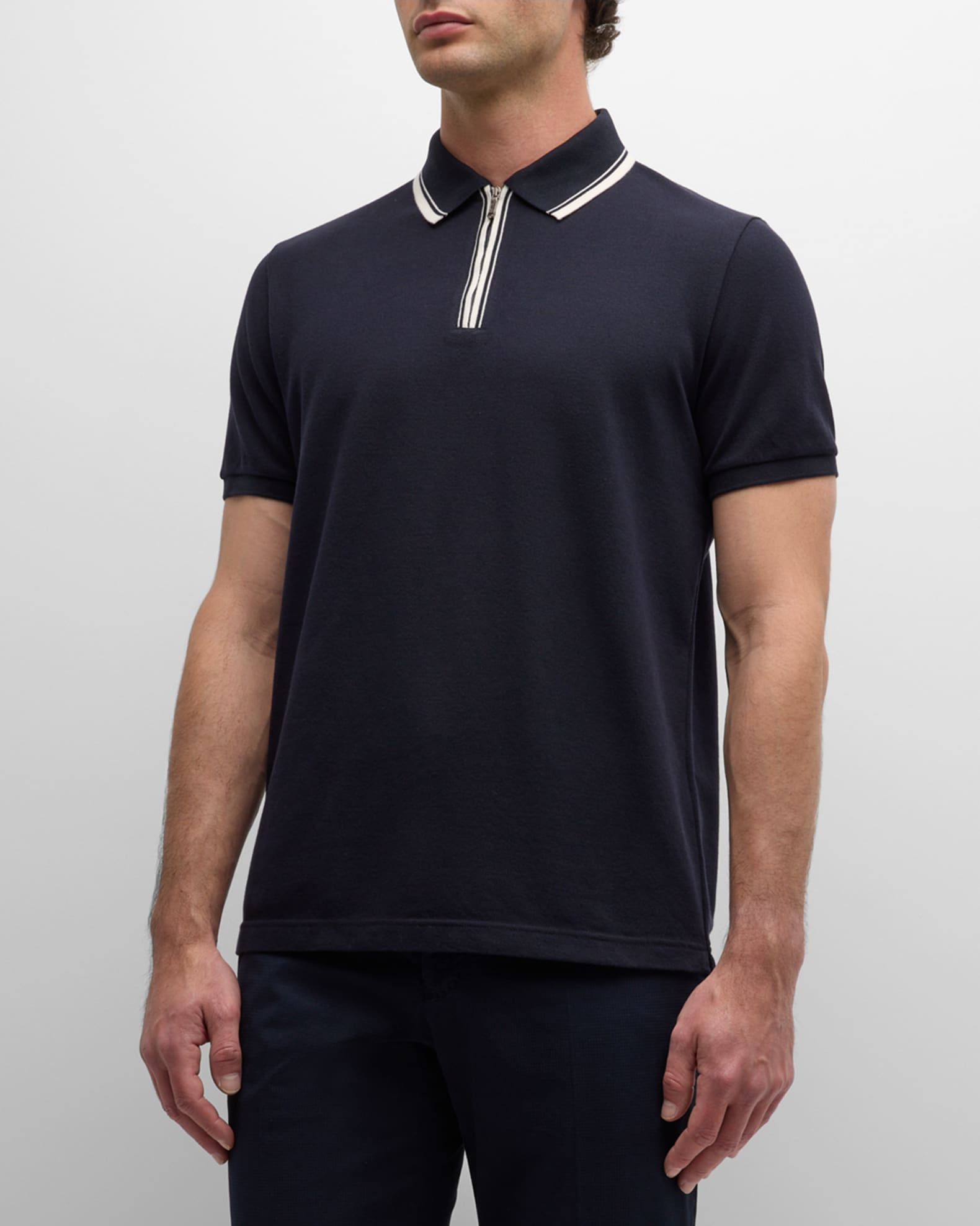 Loro Piana Men's Comfort Pique Quarter-Zip Polo Shirt | Neiman Marcus