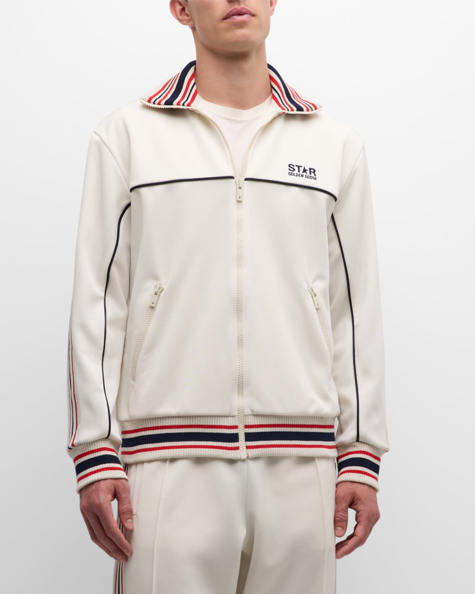 Golden Goose Men's Zipped Patchwork Track Jacket | Neiman Marcus