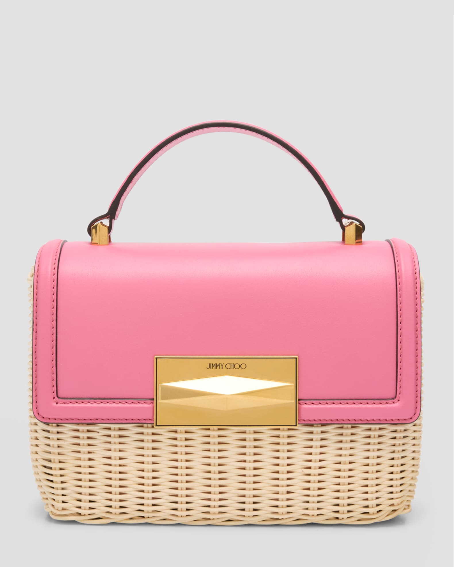 Jimmy Choo Diamond Flap Raffia Top-Handle Bag