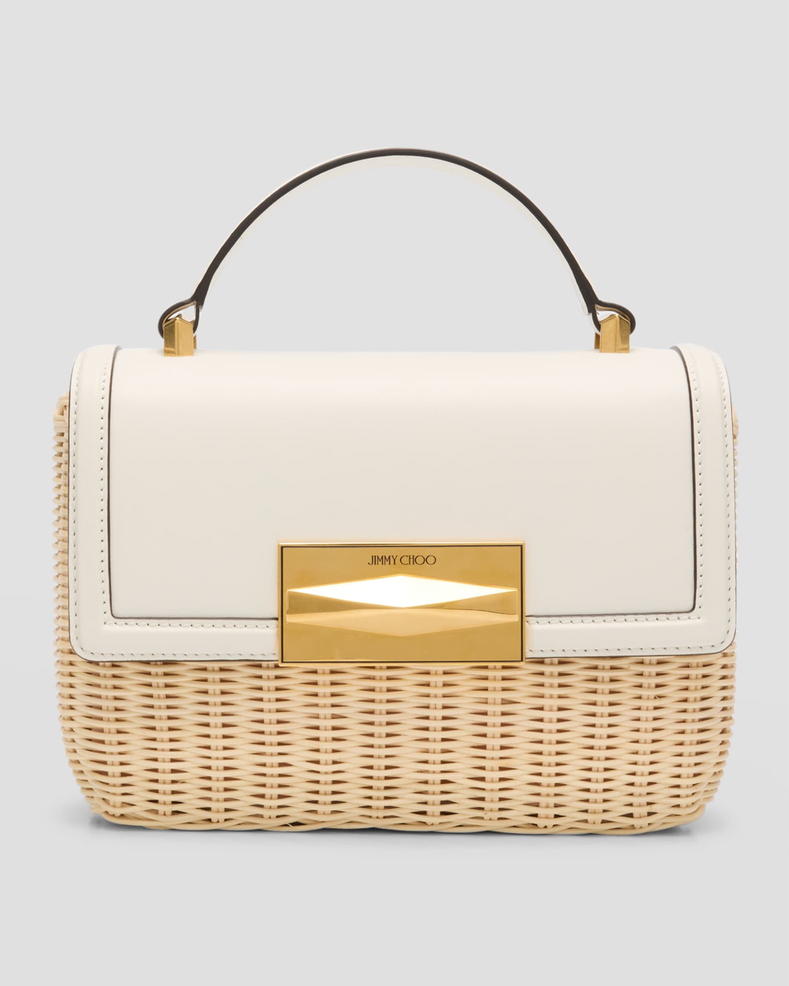 Jimmy Choo Diamond Flap Raffia Top-Handle Bag