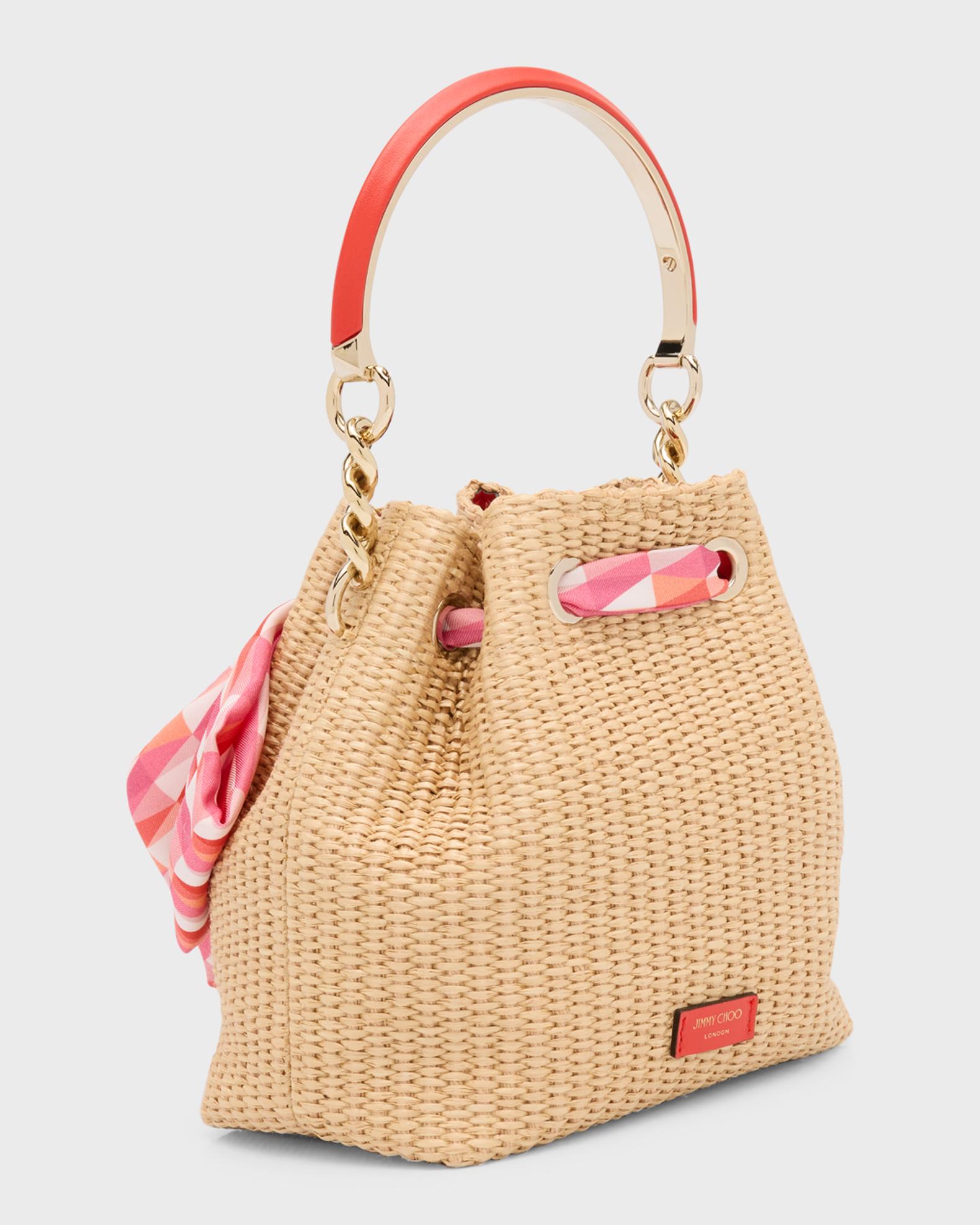 Jimmy Choo Bon Bon Bow Raffia Bucket Bag | Neiman Marcus