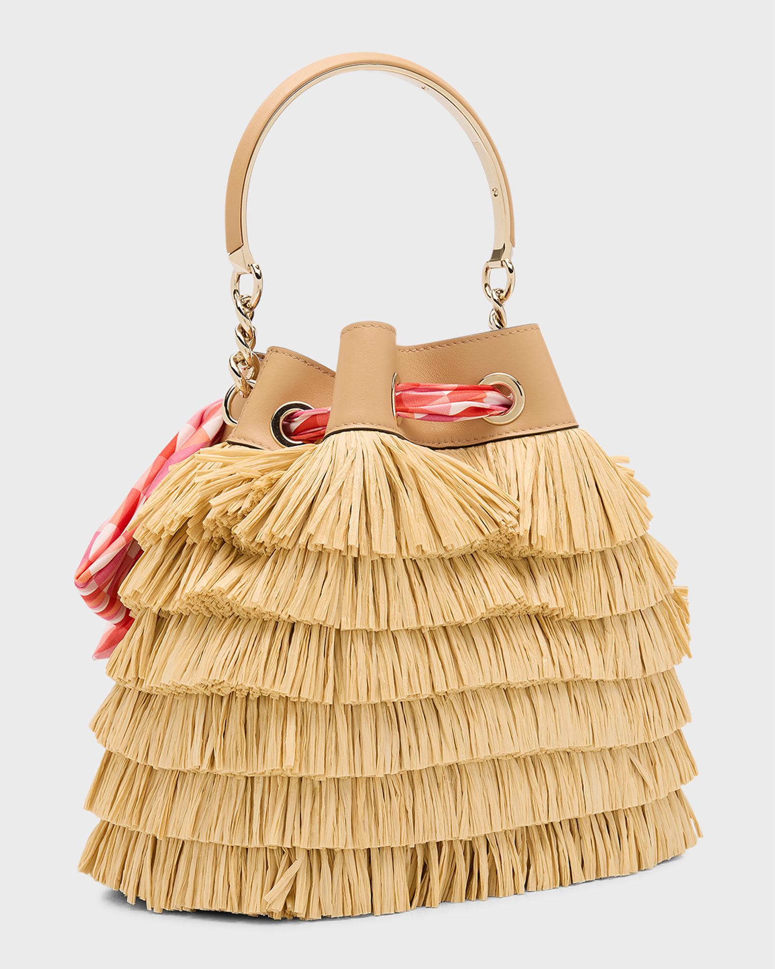 Jimmy Choo Bon Bon Fringe Raffia Bucket Bag | Neiman Marcus