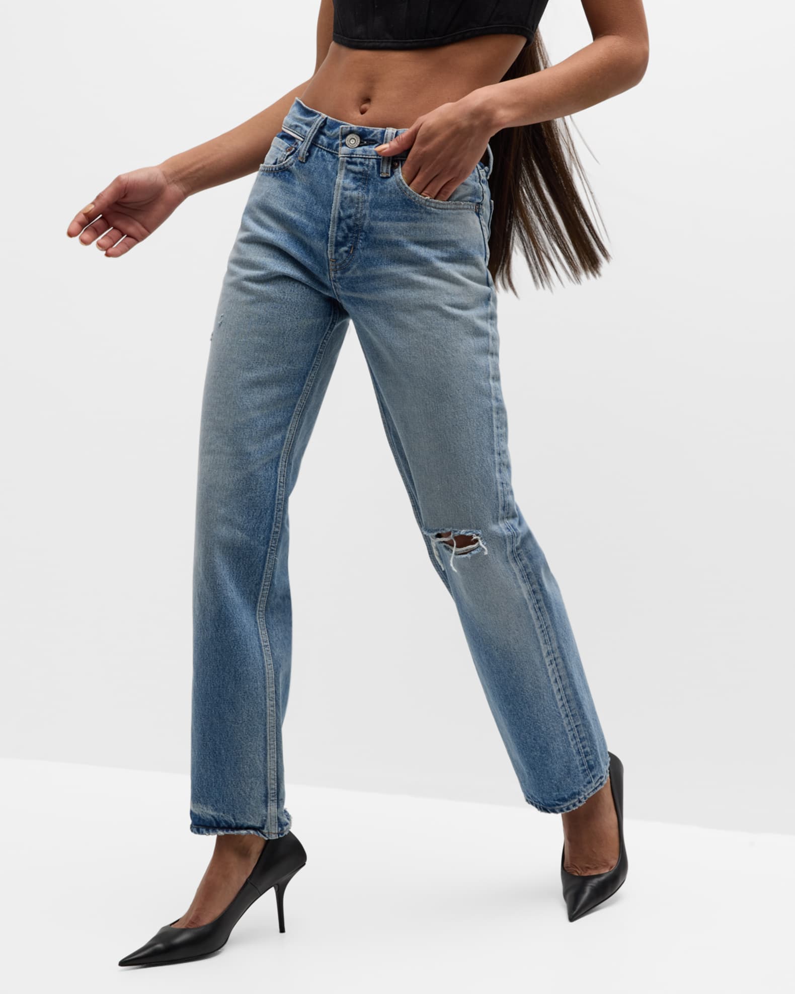 MOUSSY VINTAGE Ballard Wide Straight Mid-Rise Jeans | Neiman Marcus