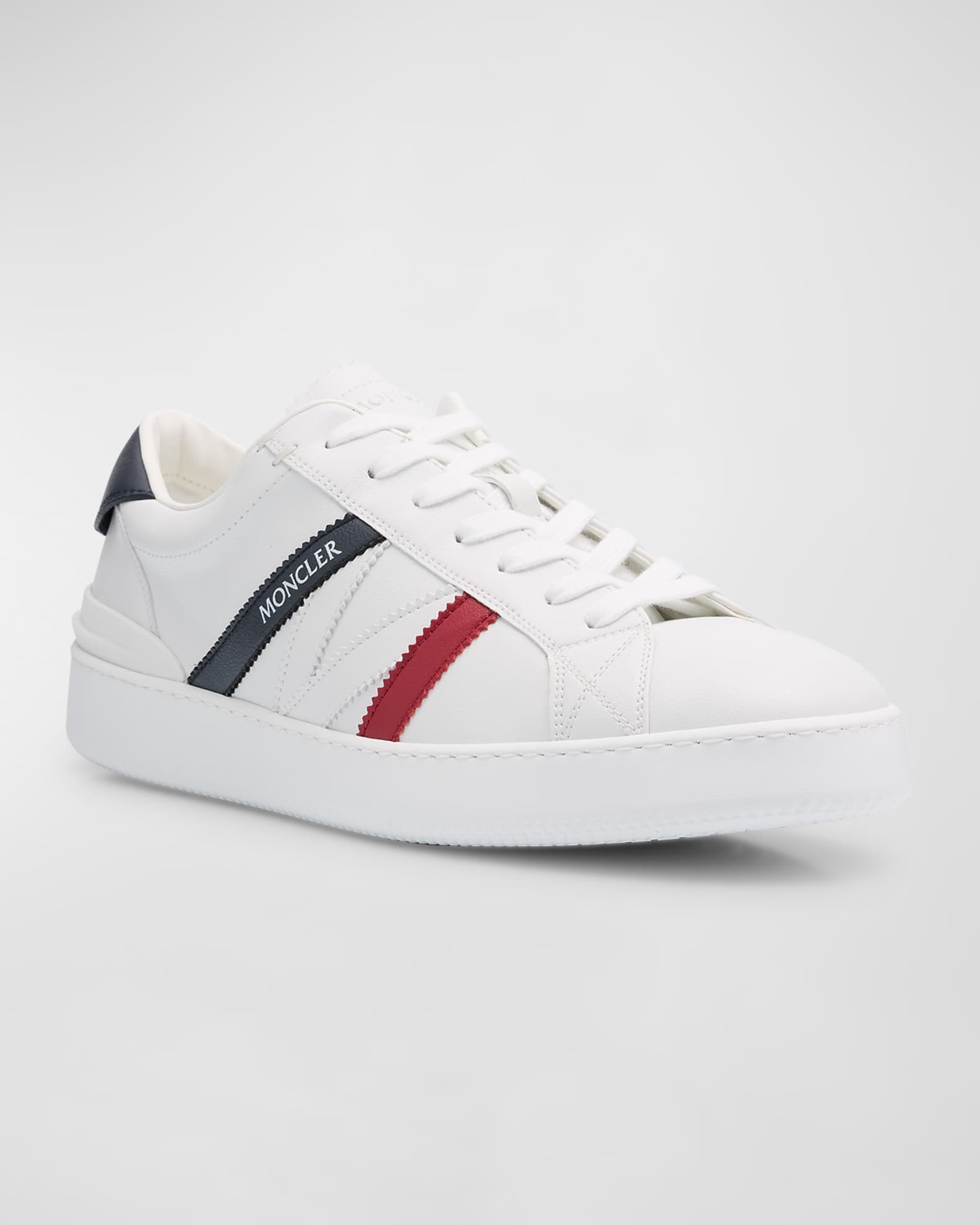 Moncler Men's Monaco M Leather Low-Top Sneakers | Neiman Marcus