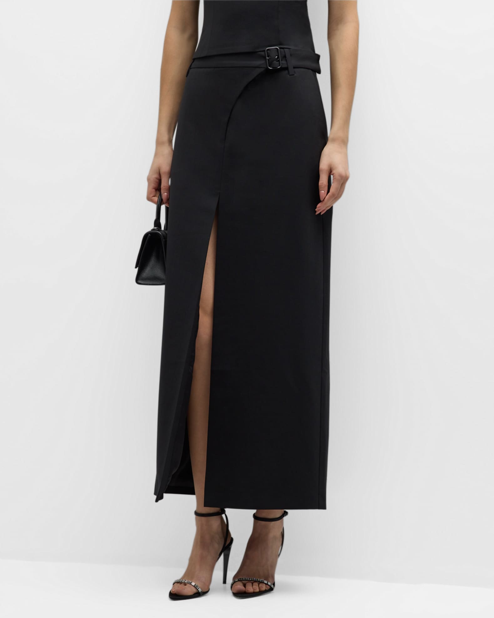 Low Waist Belted Midi Skirt