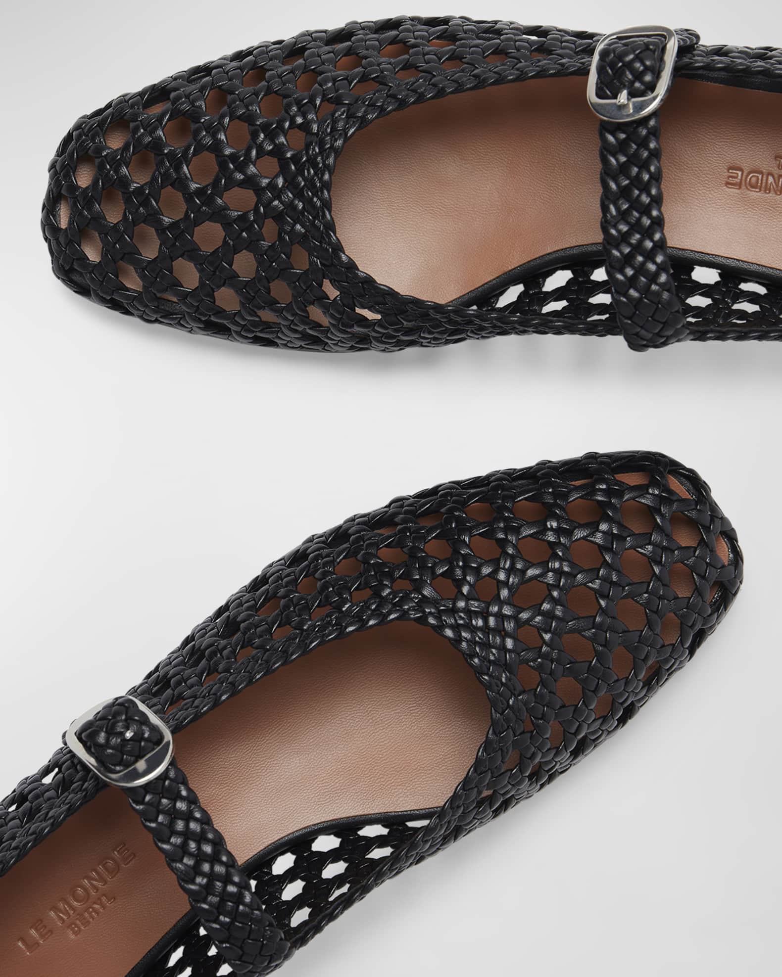 Woven Leather Mary Jane Ballerina Flats