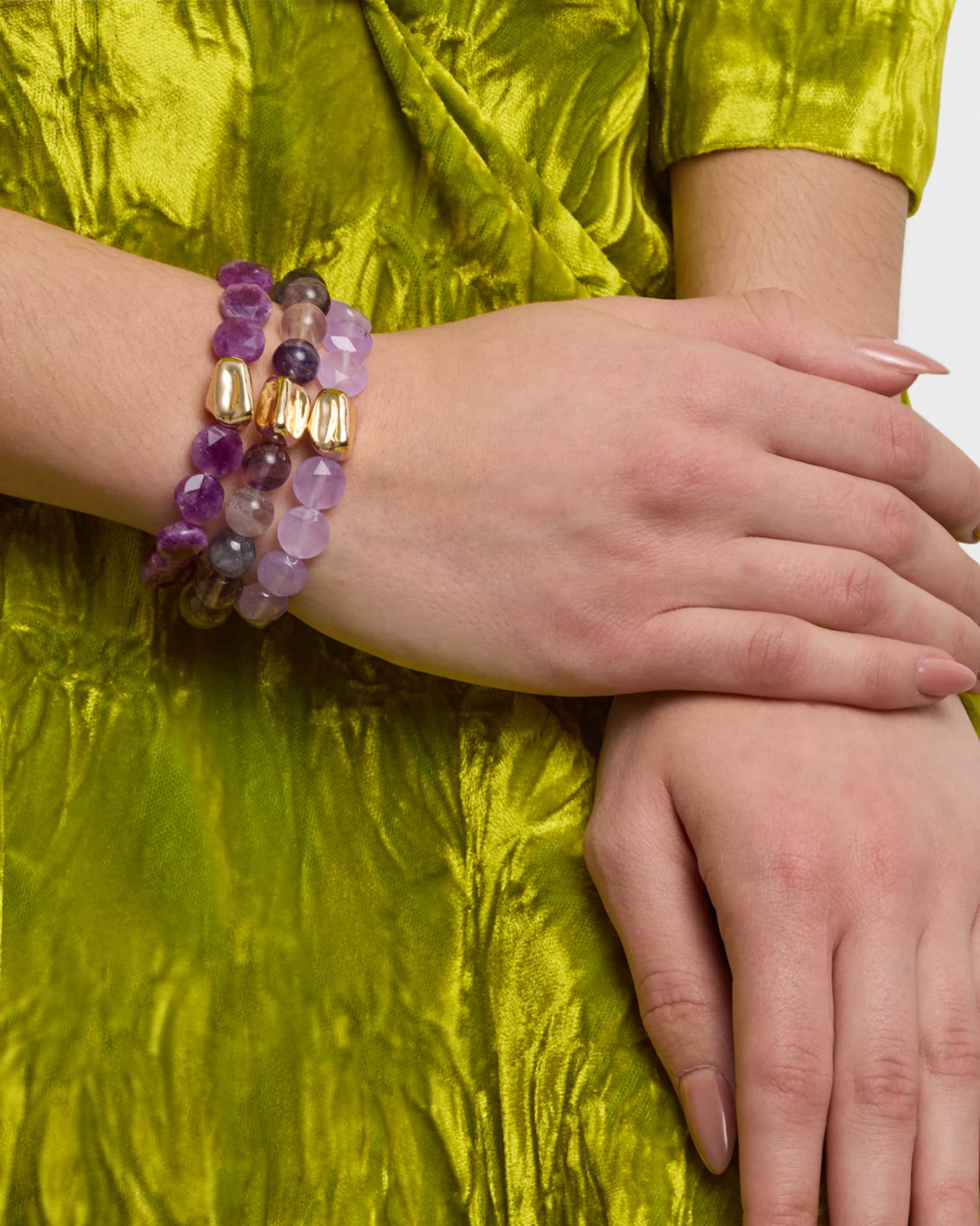 Amethyst and Jade Gold Accent Stretch Bracelets, Set of 3 1