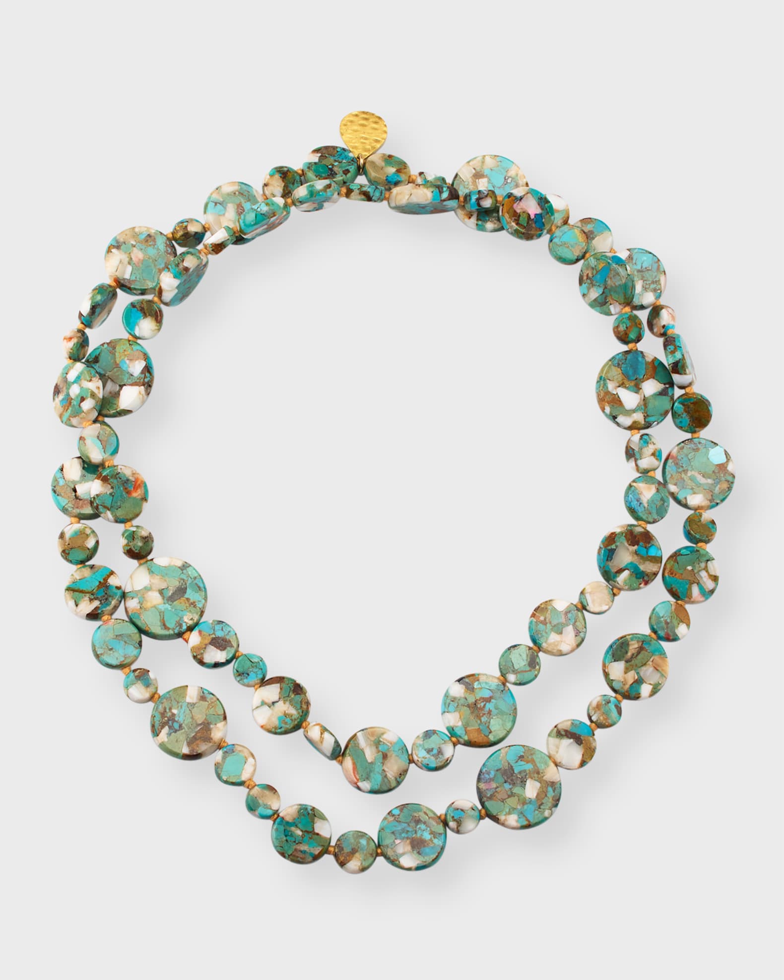 Long Turquoise and Pearly Coin Necklace, 36"L 0