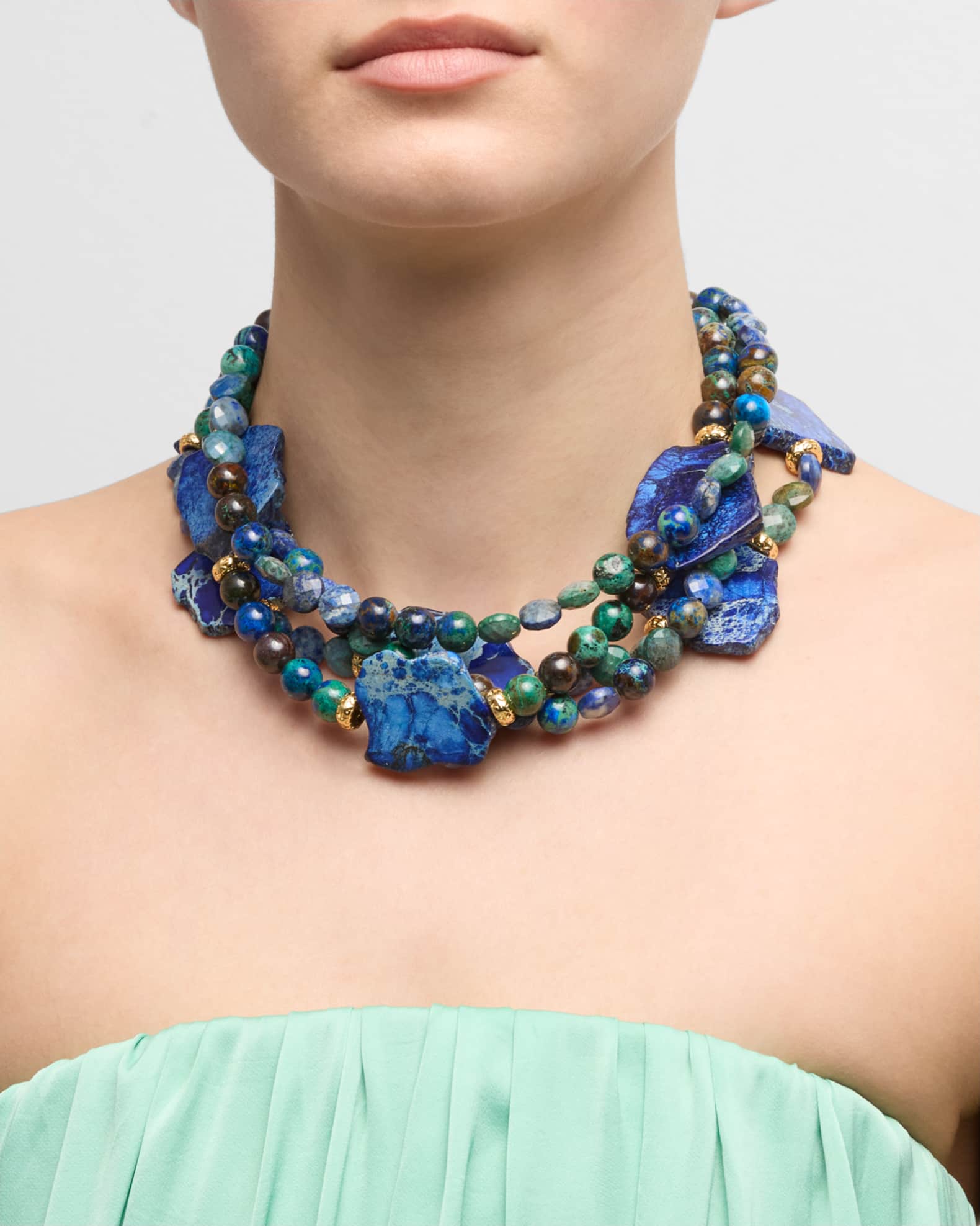 Blue Green Multi Strand Necklace 1