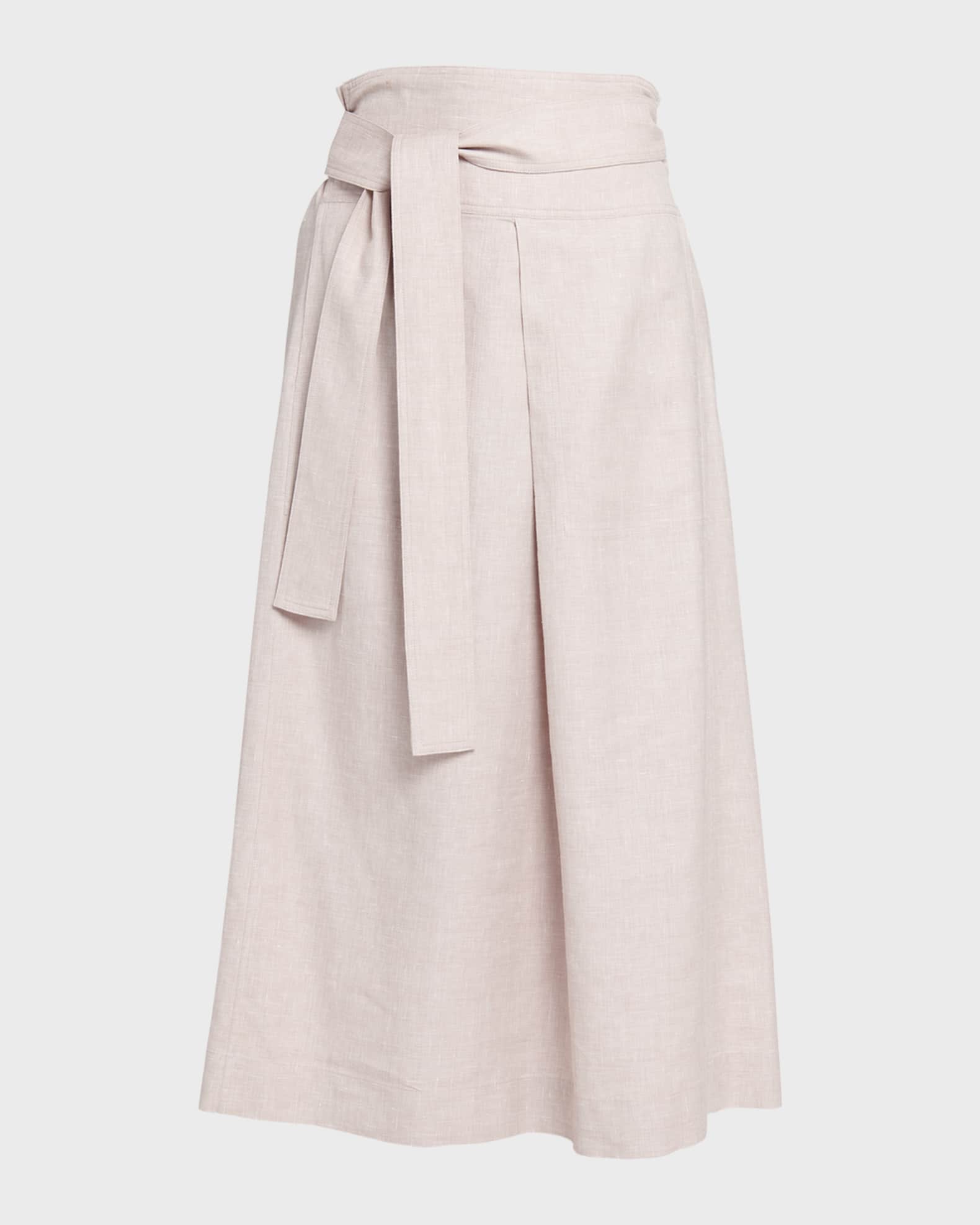 Loro Piana Ariel Spring Linen-Wool Belted Midi Skirt