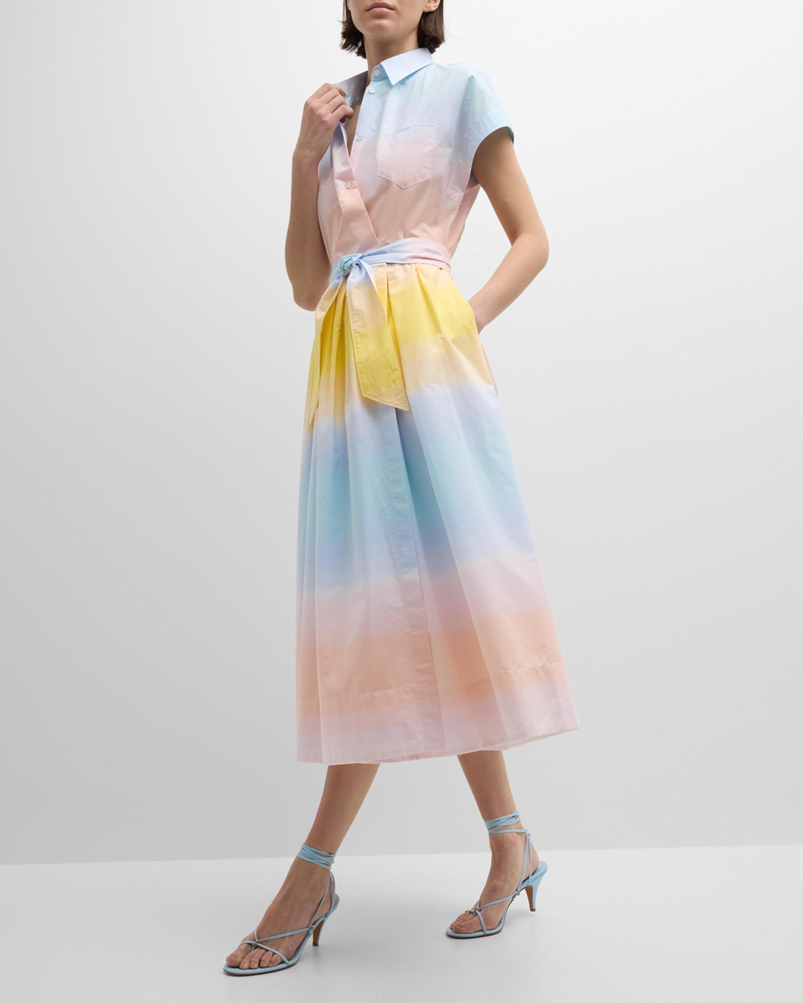 Sara Roka Etrelle90 Ombre Cotton Poplin Midi Shirtdress | Neiman Marcus