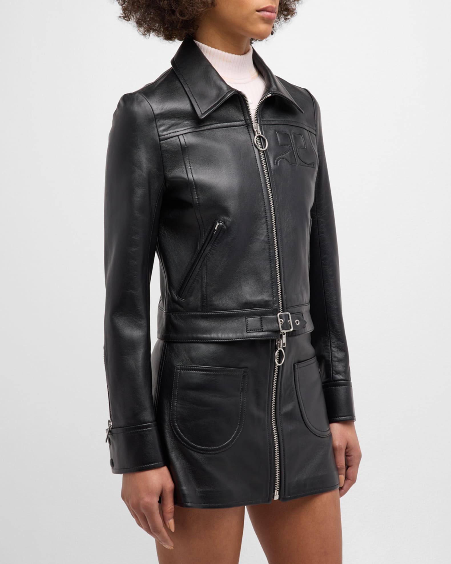 Courreges Buckle Leather Biker Jacket